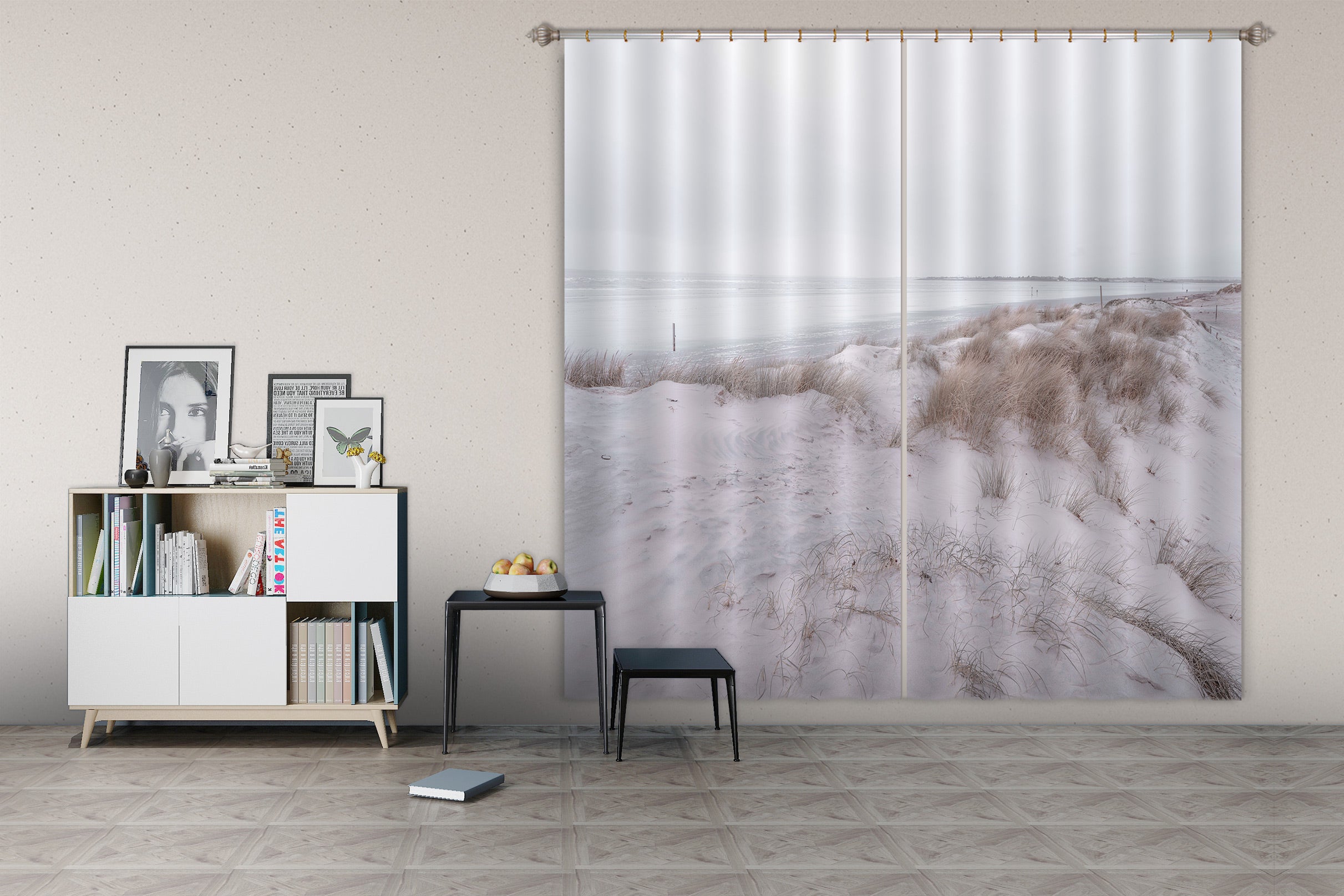 3D White Sand Grass 093 Assaf Frank Curtain Curtains Drapes