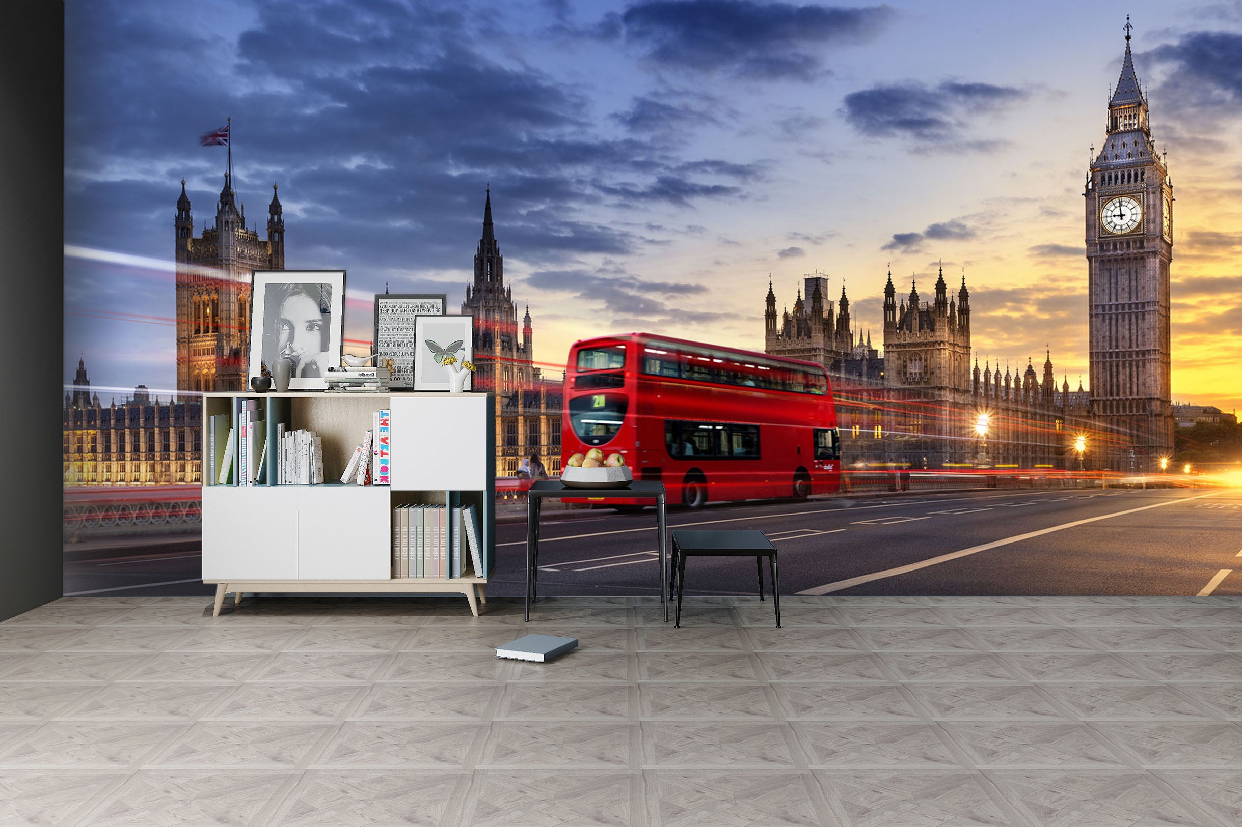 3D Clock Tower Bus 114 Vehicle Wall Murals