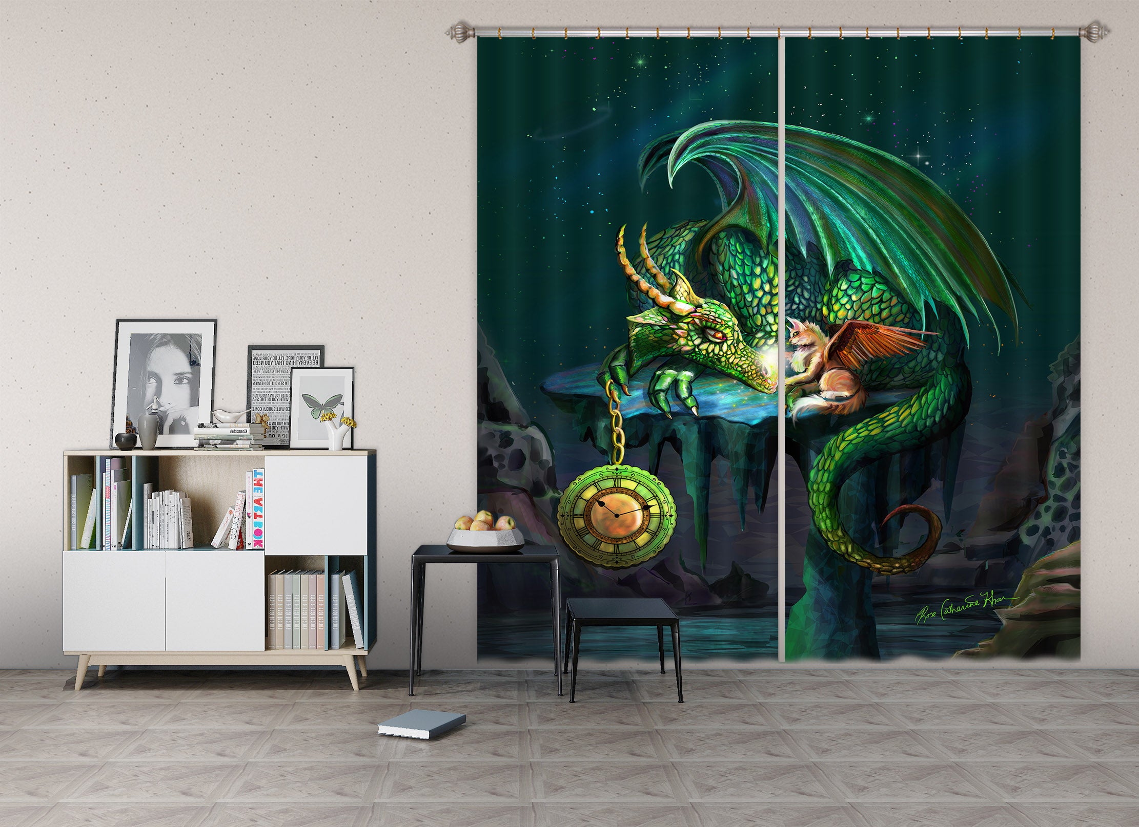 3D Dragon Valley 126 Rose Catherine Khan Curtain Curtains Drapes