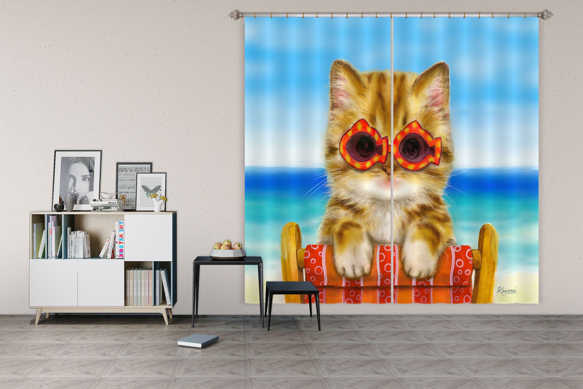 3D Glasses Cat 9059 Kayomi Harai Curtain Curtains Drapes