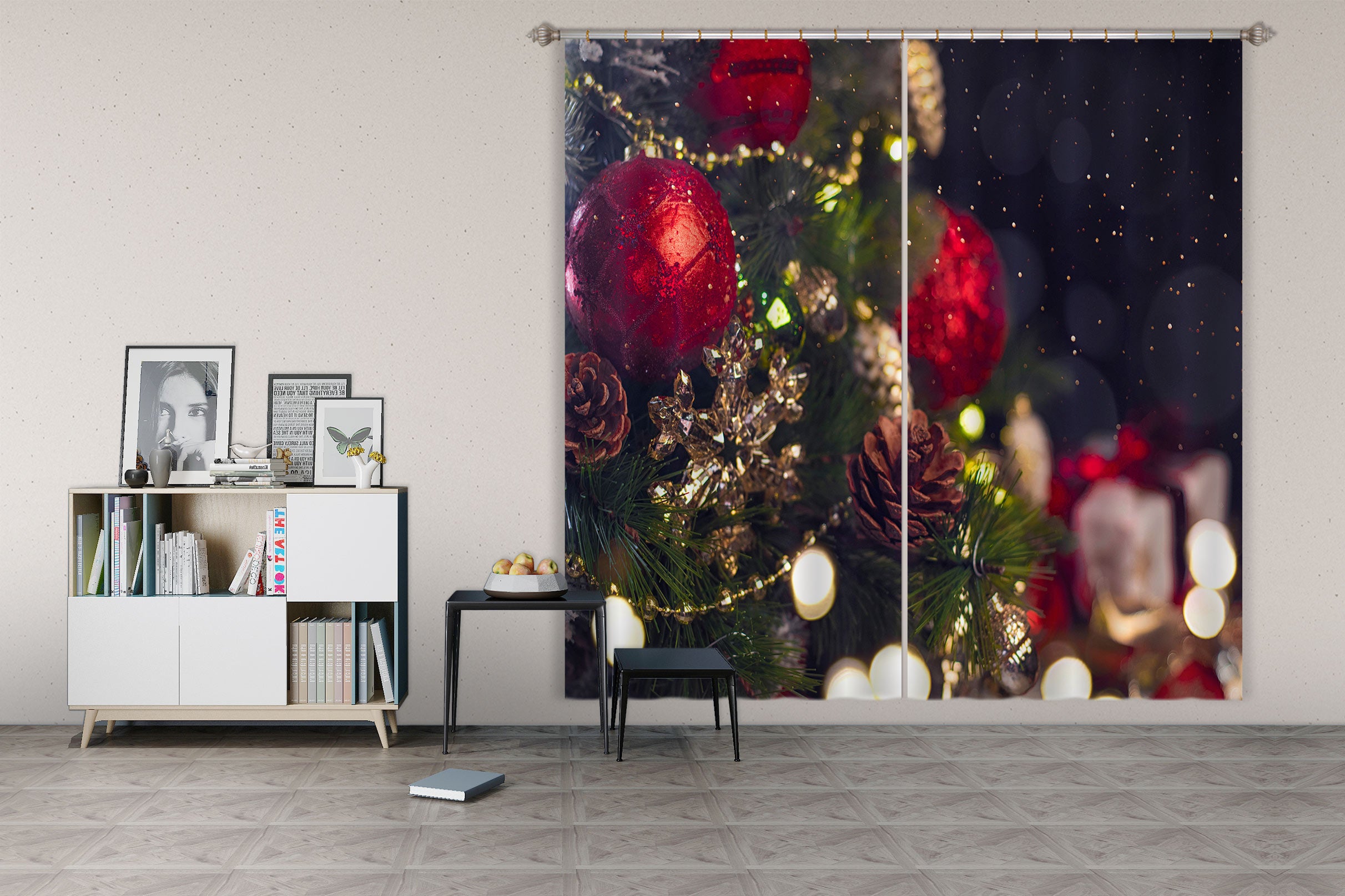 3D Red Ball 52090 Christmas Curtains Drapes Xmas