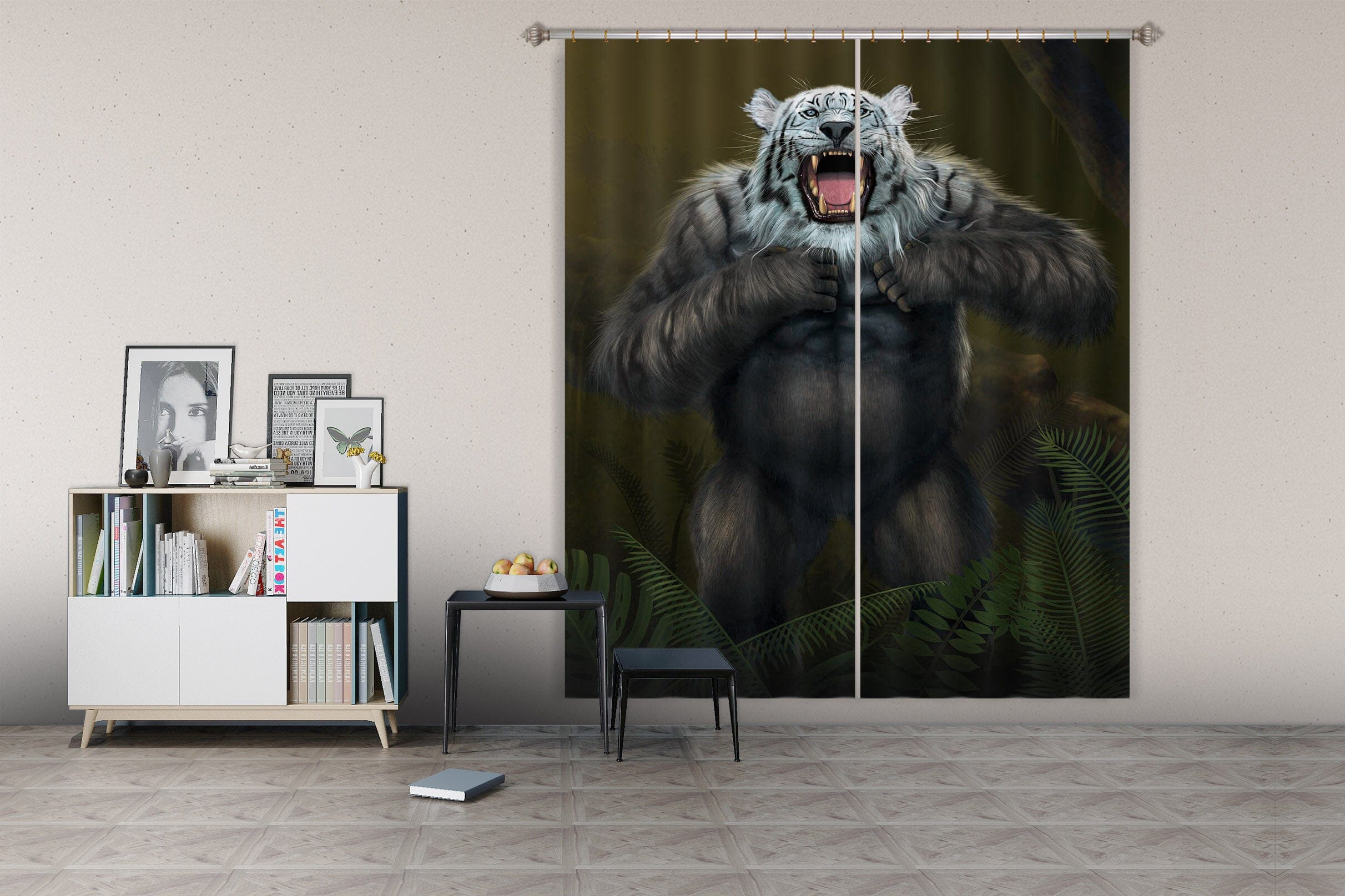 3D Tigerilla White Tiger Version 082 Vincent Hie Curtain Curtains Drapes Curtains AJ Creativity Home 