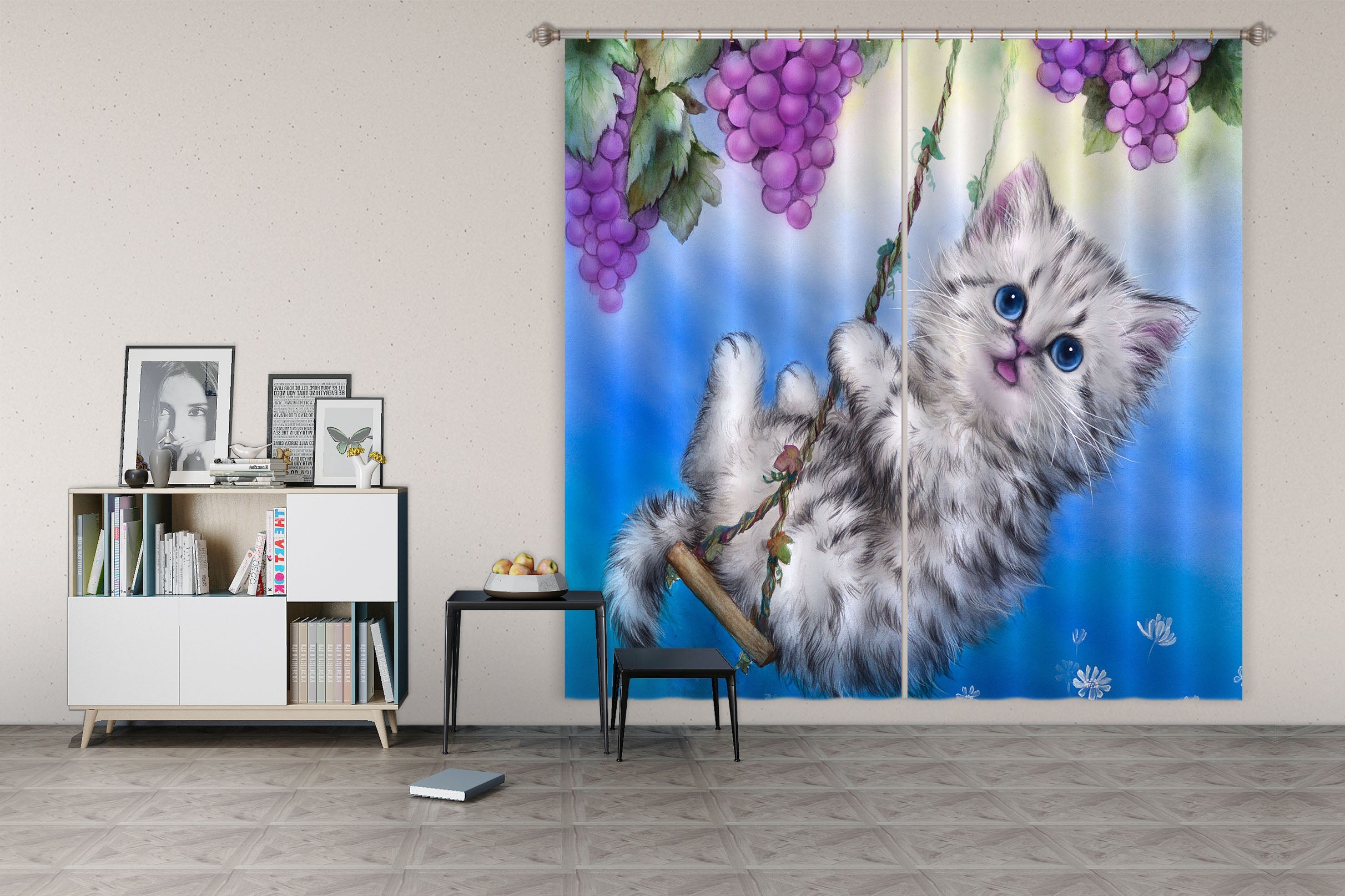 3D Grape Cat 9062 Kayomi Harai Curtain Curtains Drapes