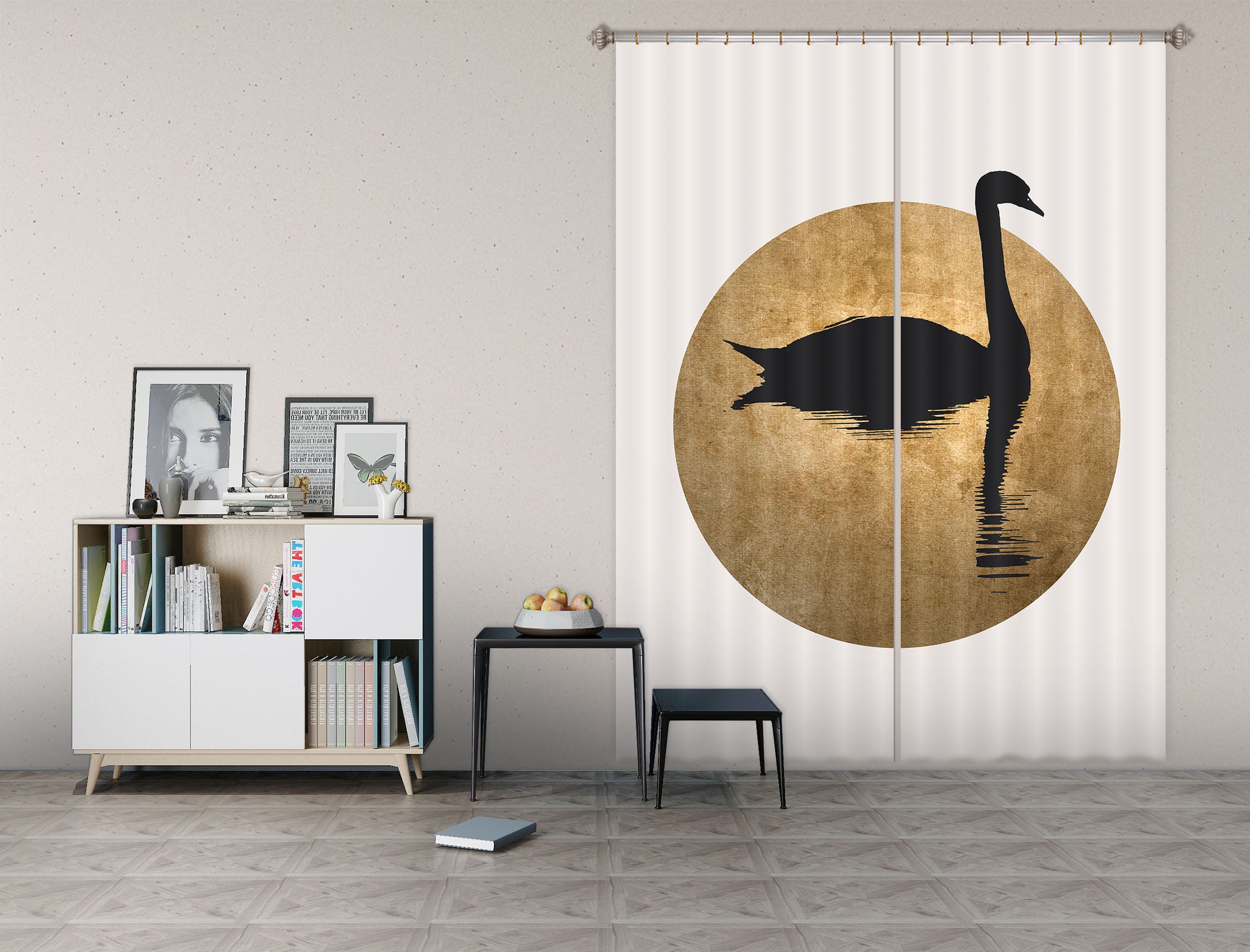 3D Black Swan 1125 Boris Draschoff Curtain Curtains Drapes