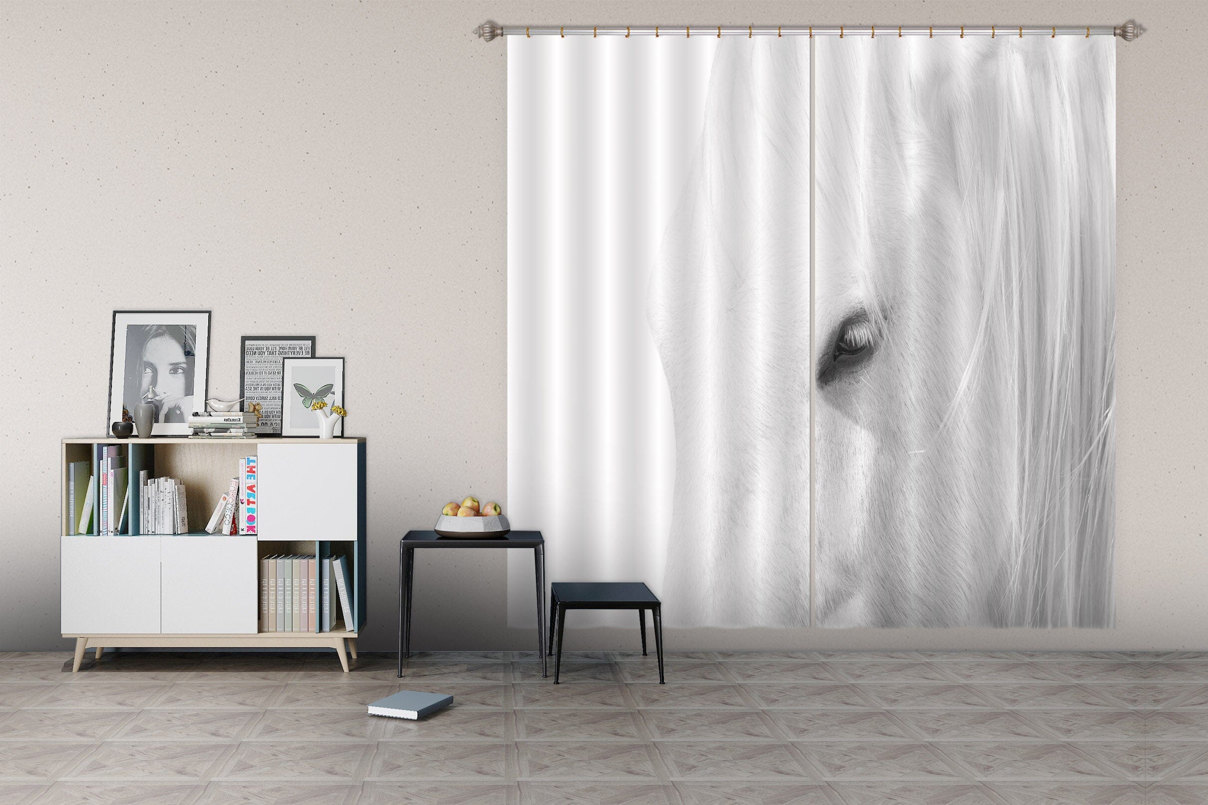 3D White Horse 185 Marco Carmassi Curtain Curtains Drapes Curtains AJ Creativity Home 