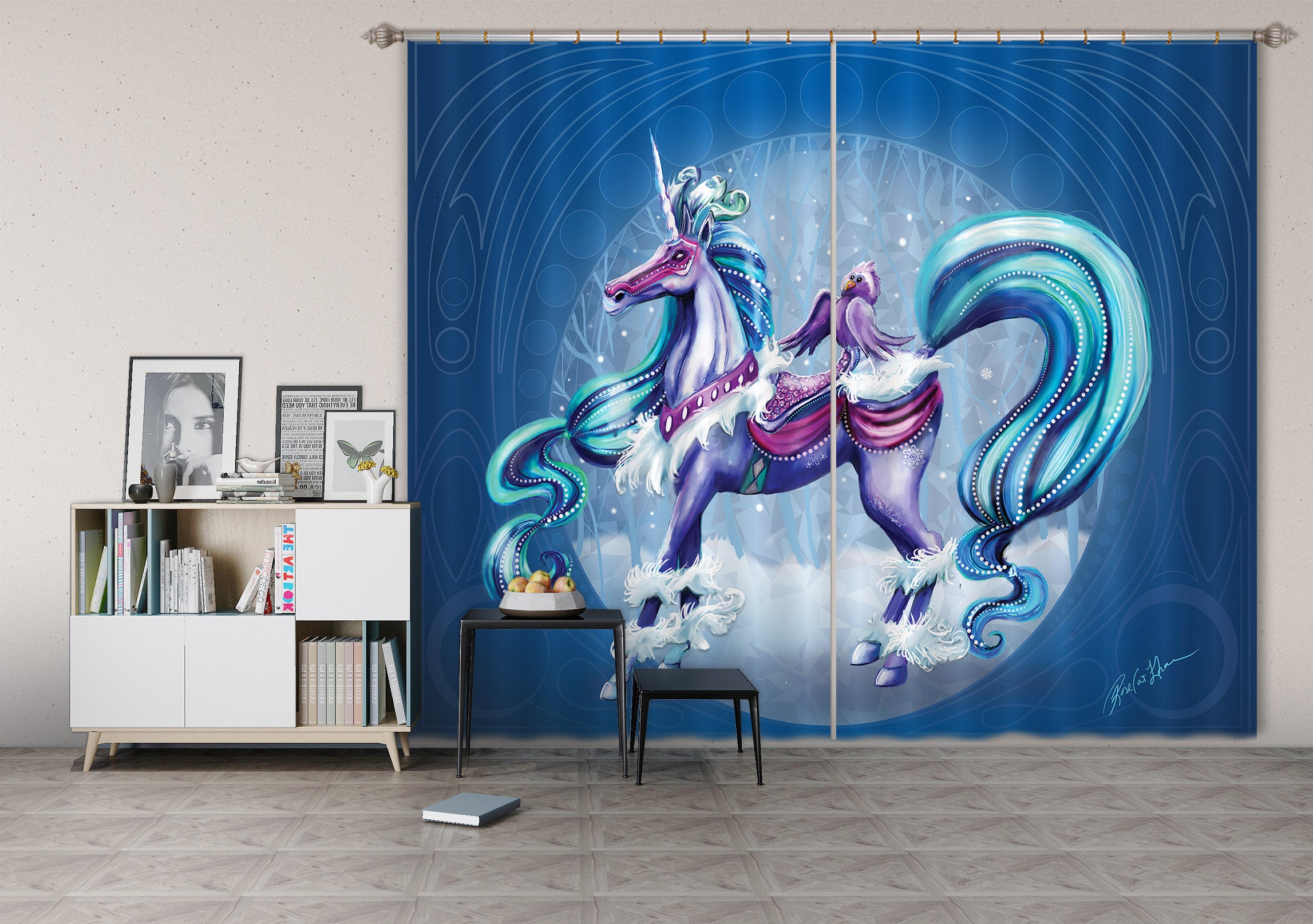 3D Aperture Unicorn 132 Rose Catherine Khan Curtain Curtains Drapes