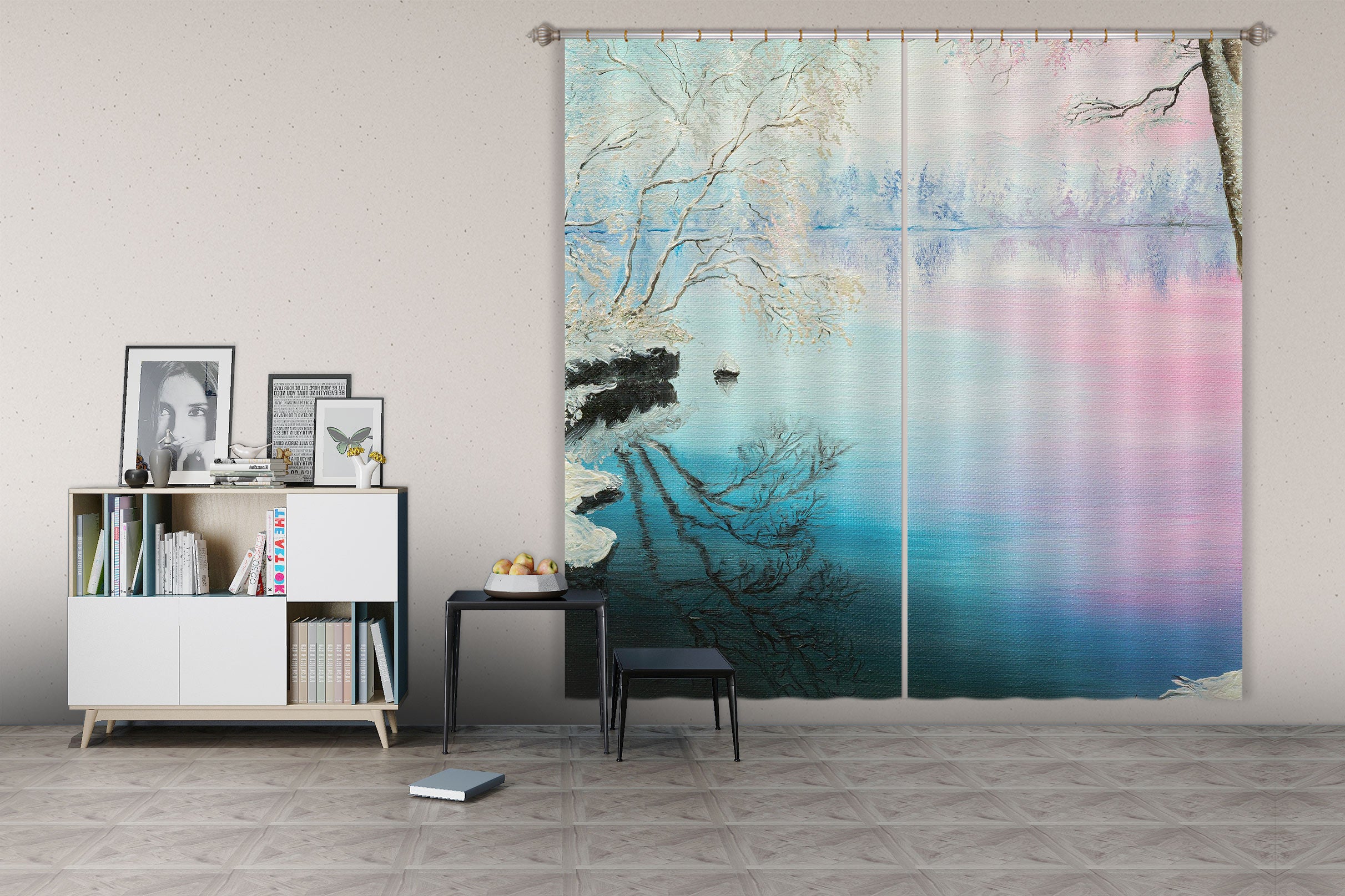 3D Snow Tree Ice Lake 1730 Marina Zotova Curtain Curtains Drapes