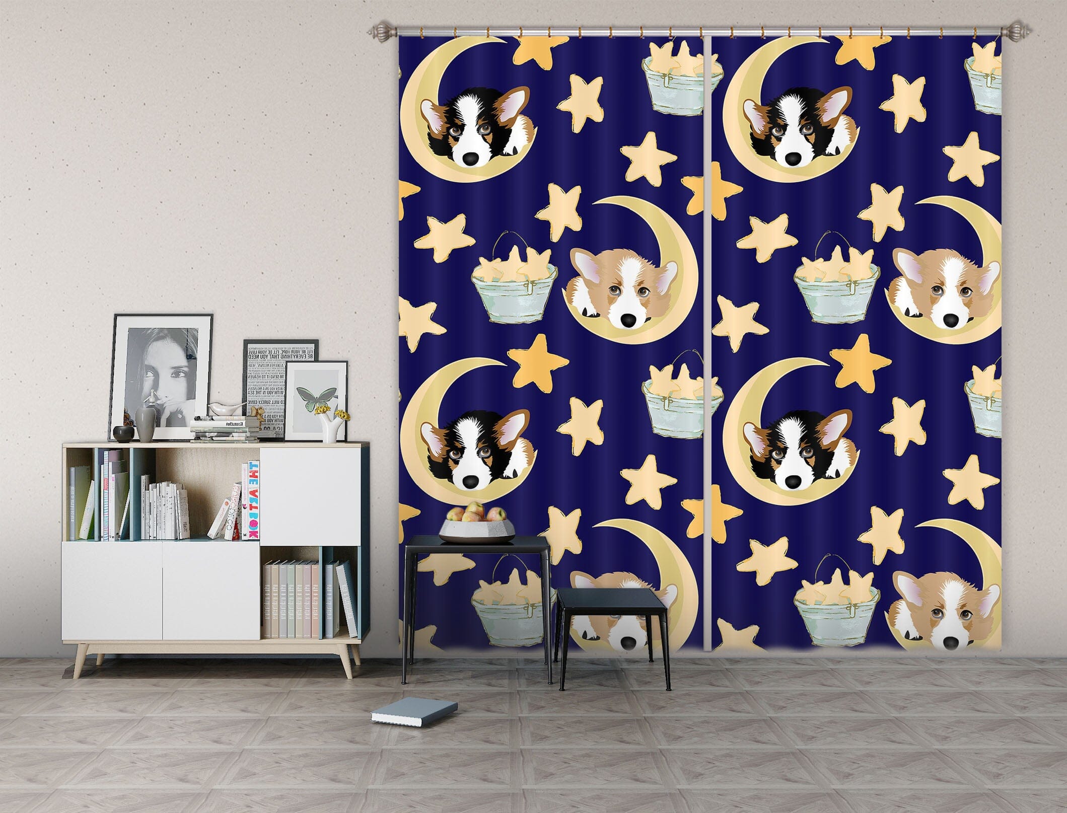 3D Star Moon Puppy 101 Uta Naumann Curtain Curtains Drapes Curtains AJ Creativity Home 