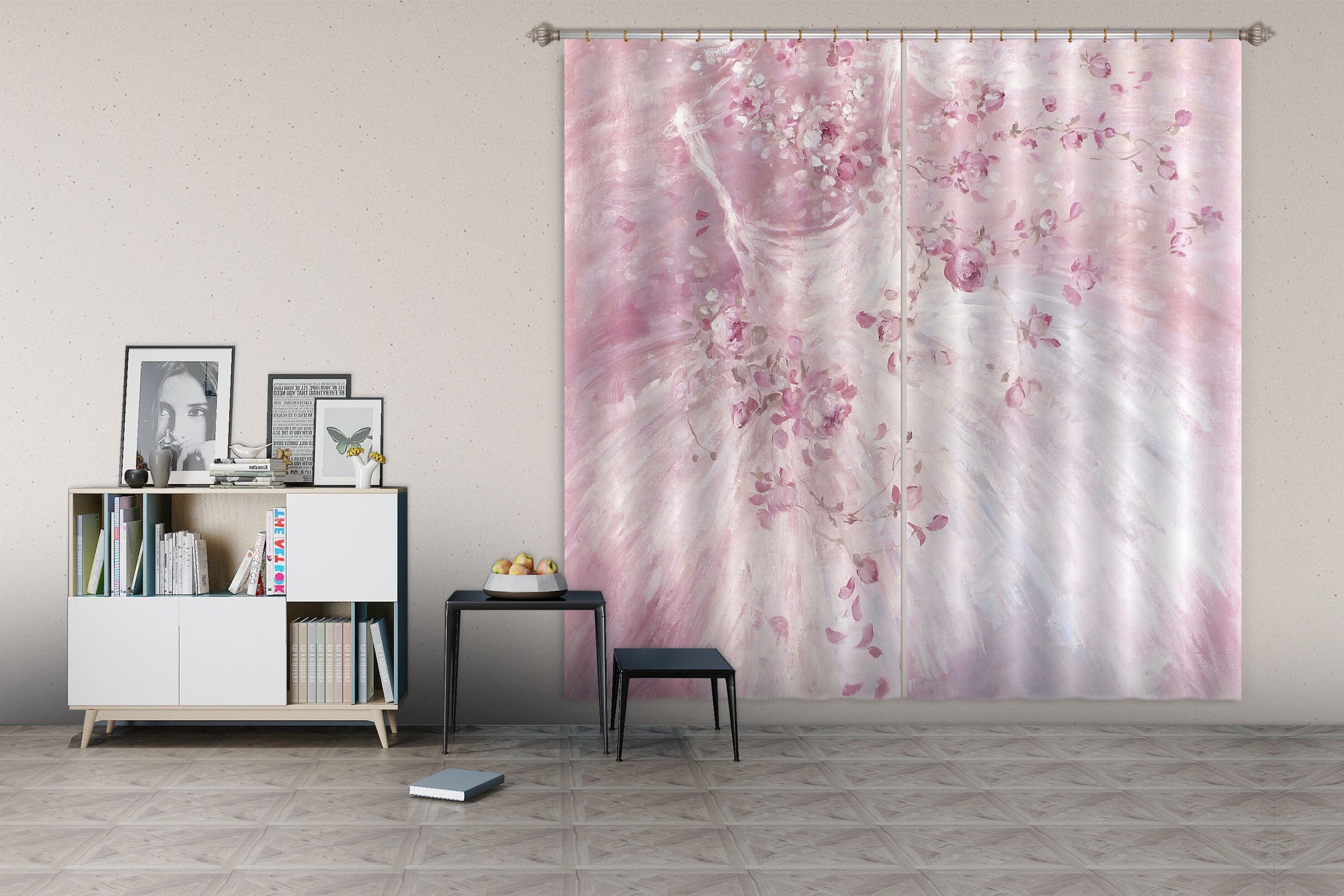 3D Pink Flowers 047 Debi Coules Curtain Curtains Drapes Curtains AJ Creativity Home 