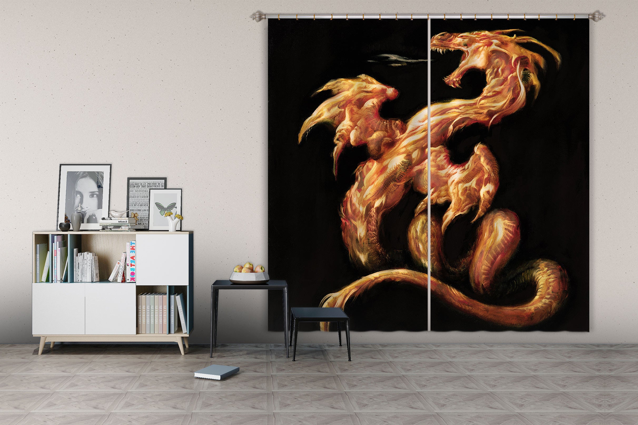 3D Dragon Golden 8008 Ciruelo Curtain Curtains Drapes