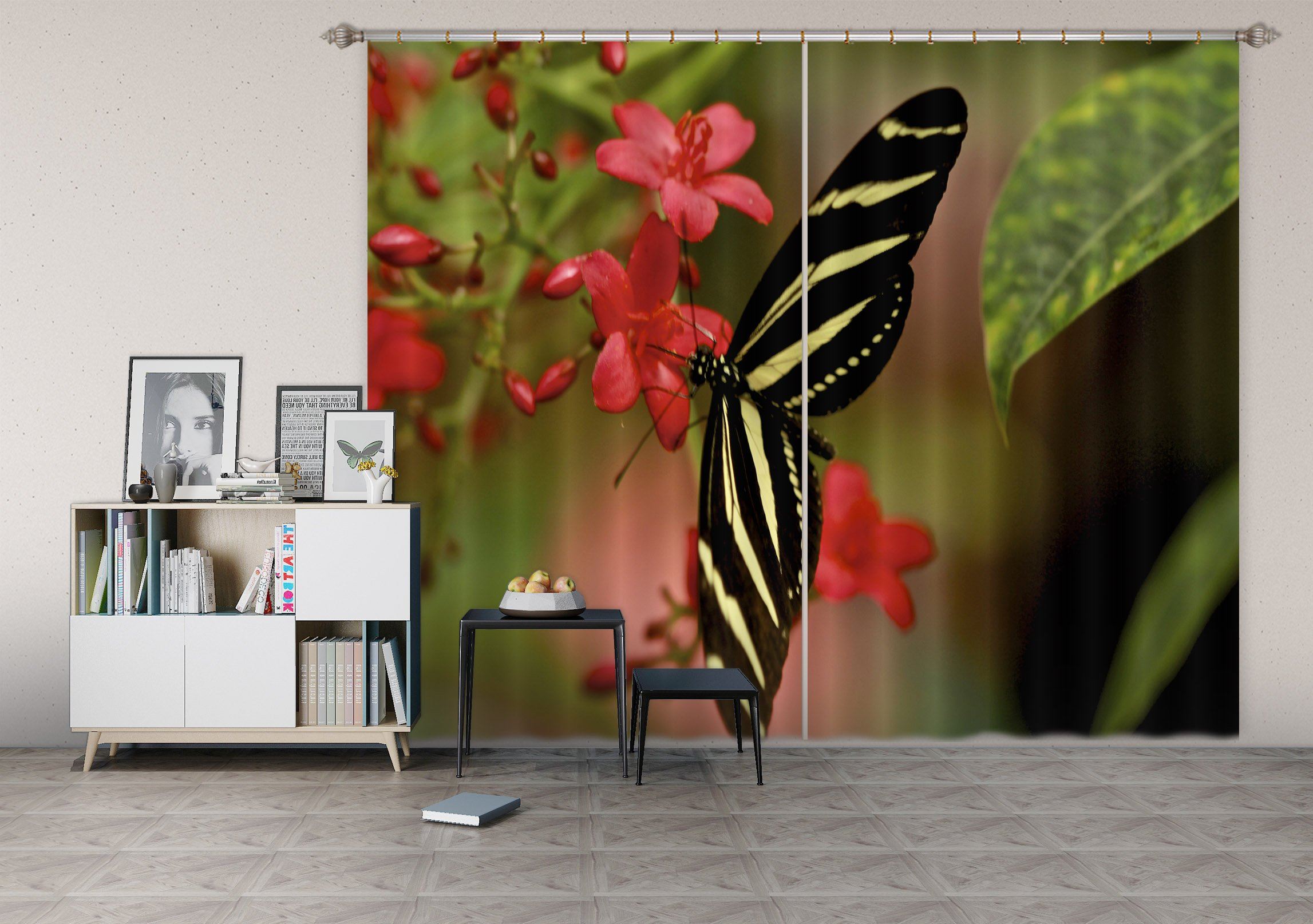 3D Butterfly Collecting Honey 079 Kathy Barefield Curtain Curtains Drapes Curtains AJ Creativity Home 