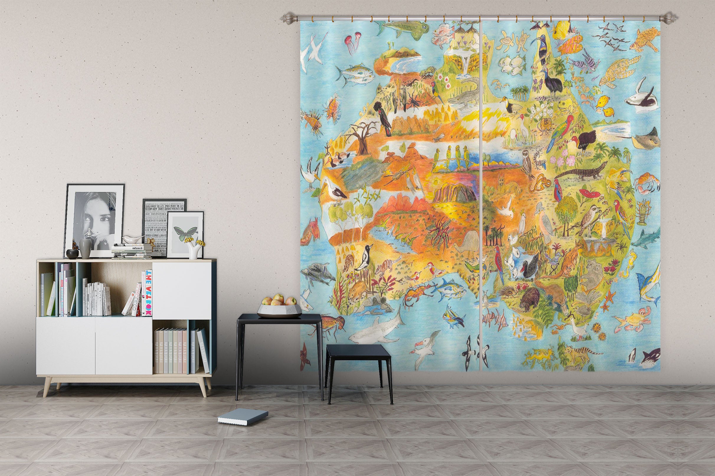 3D Animal Map 042 Michael Sewell Curtain Curtains Drapes