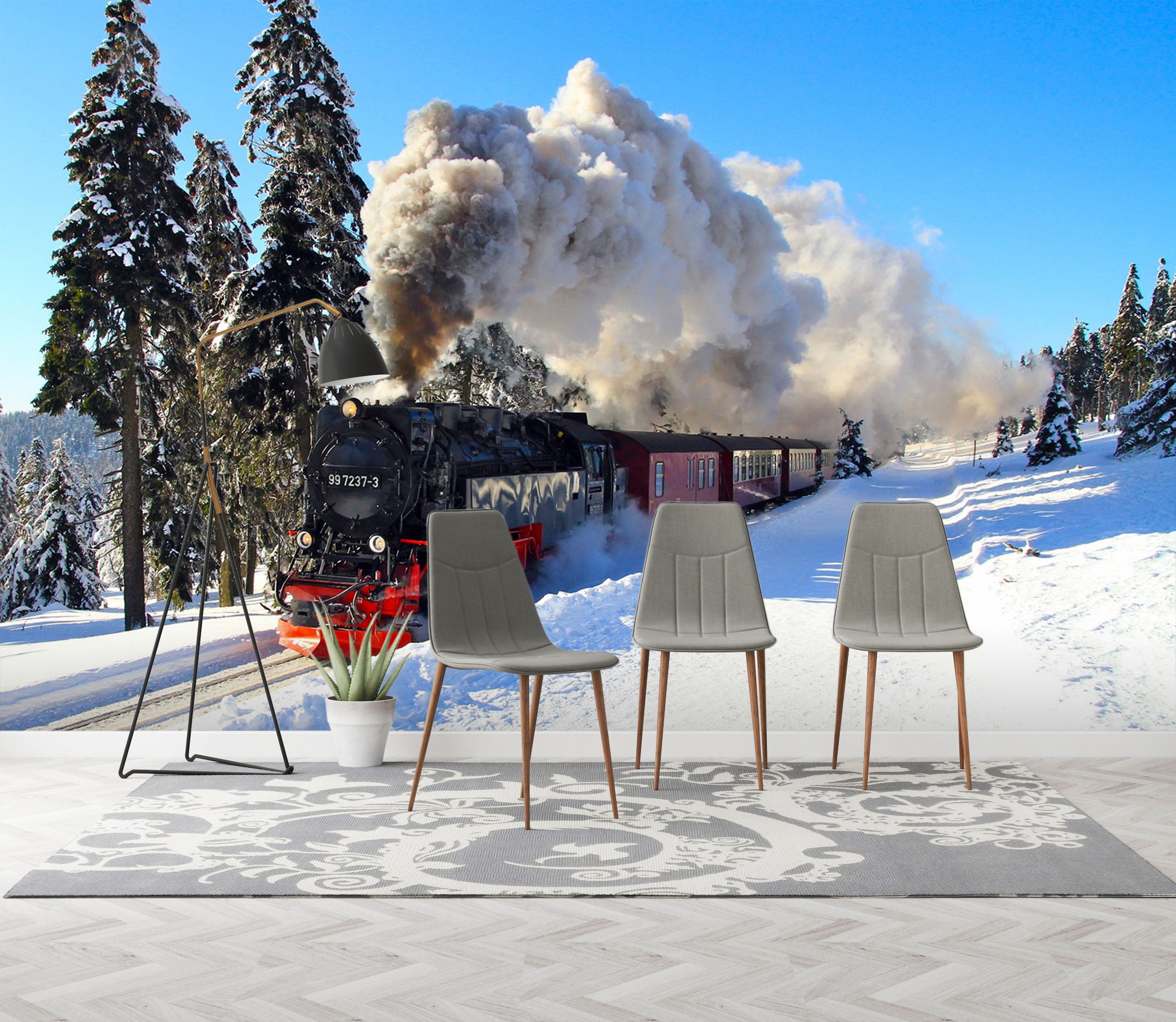 3D Train White Snow 029 Vehicle Wall Murals