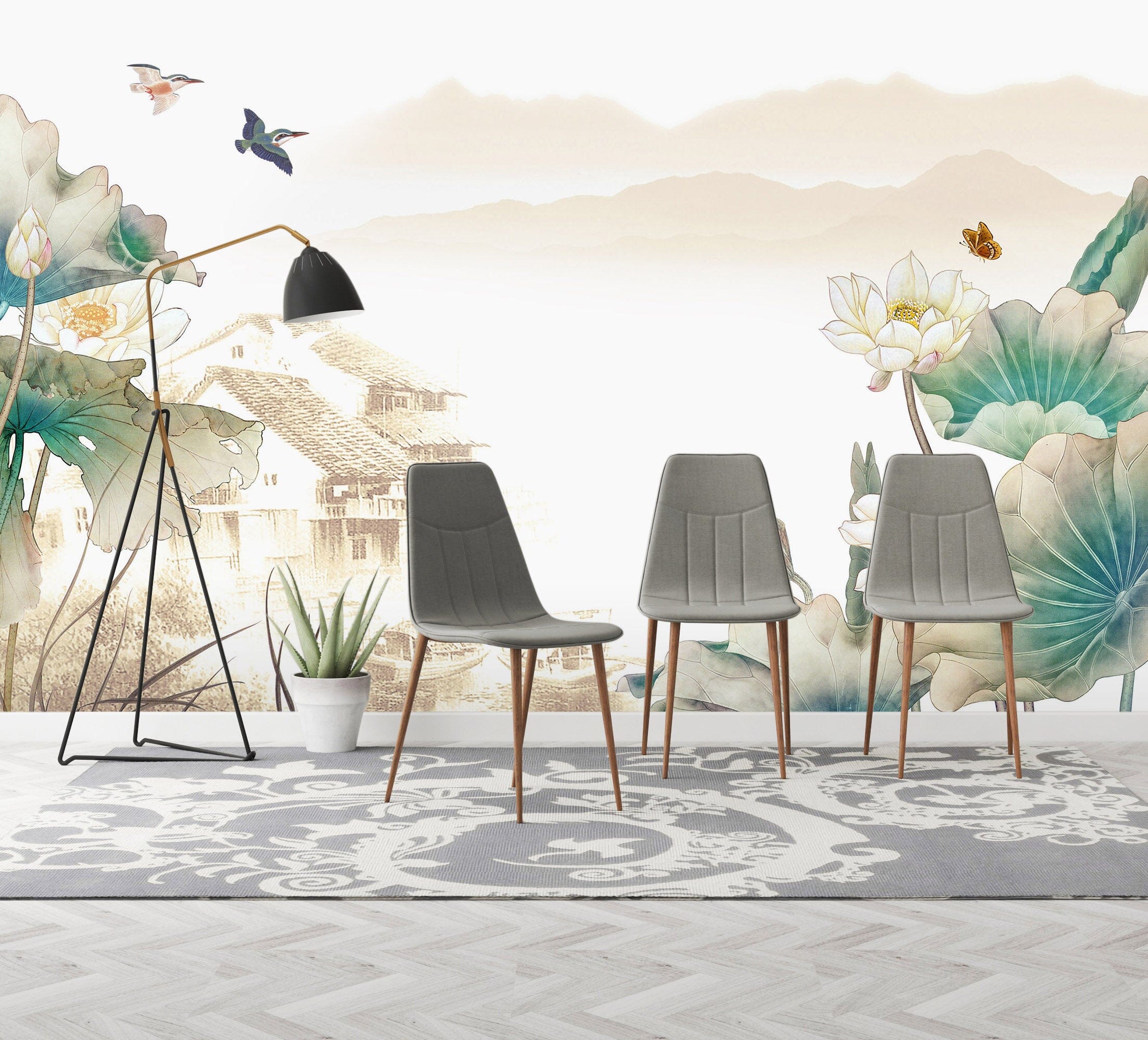 3D Lotus Leaf Bird 1476 Wall Murals Wallpaper AJ Wallpaper 2 