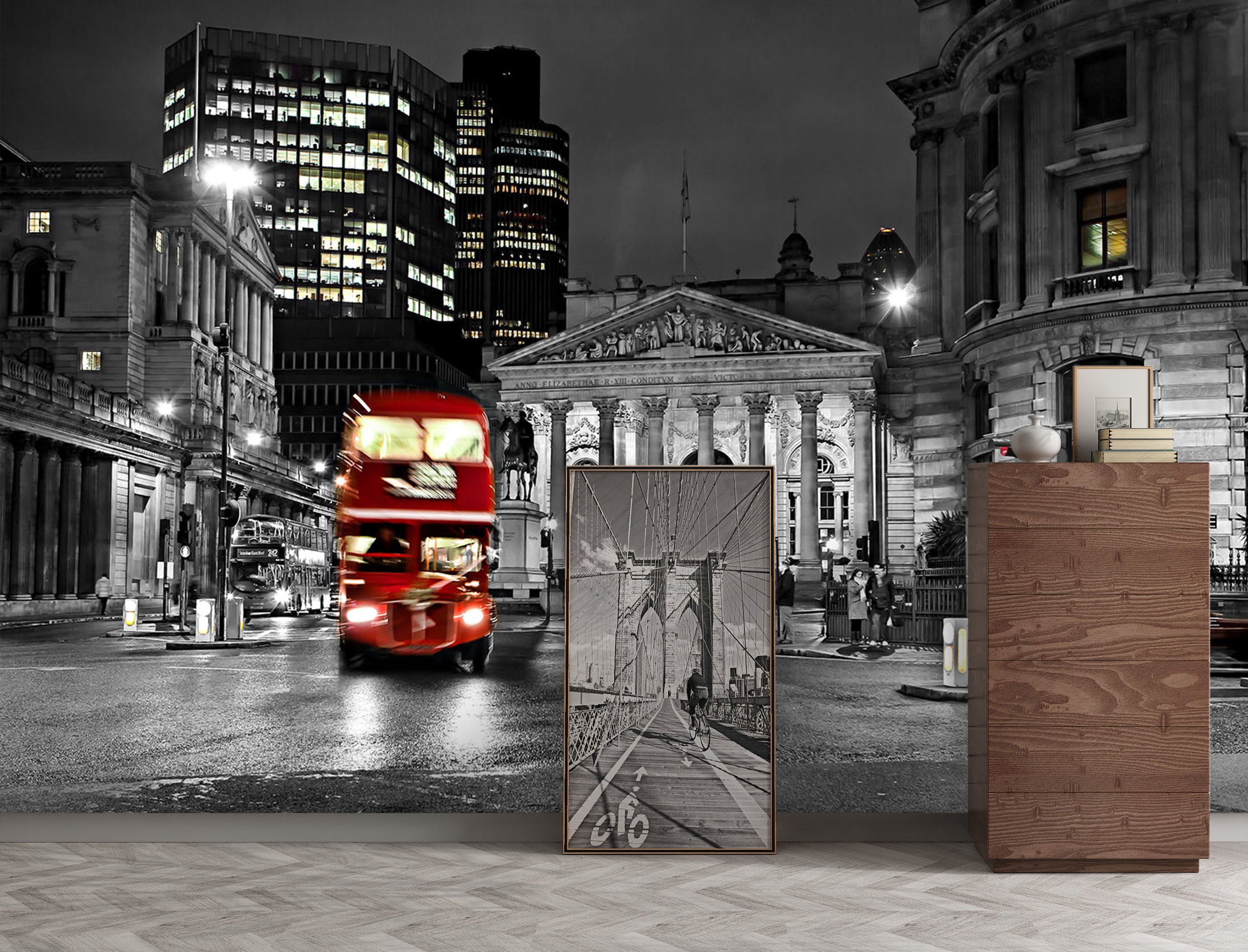 3D Night City Bus 179 Vehicle Wall Murals