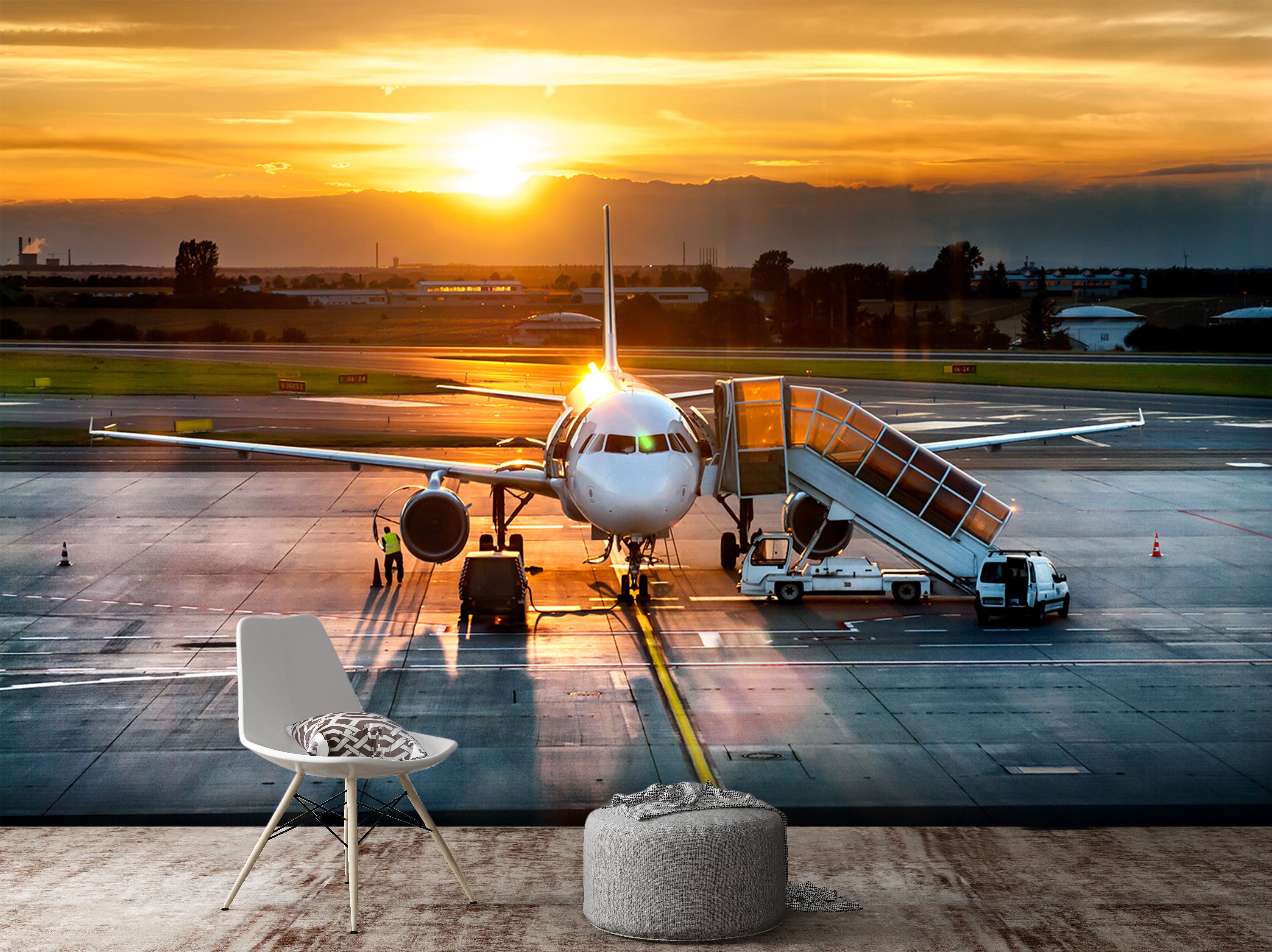 3D Sunset Airpor 008 Vehicle Wall Murals