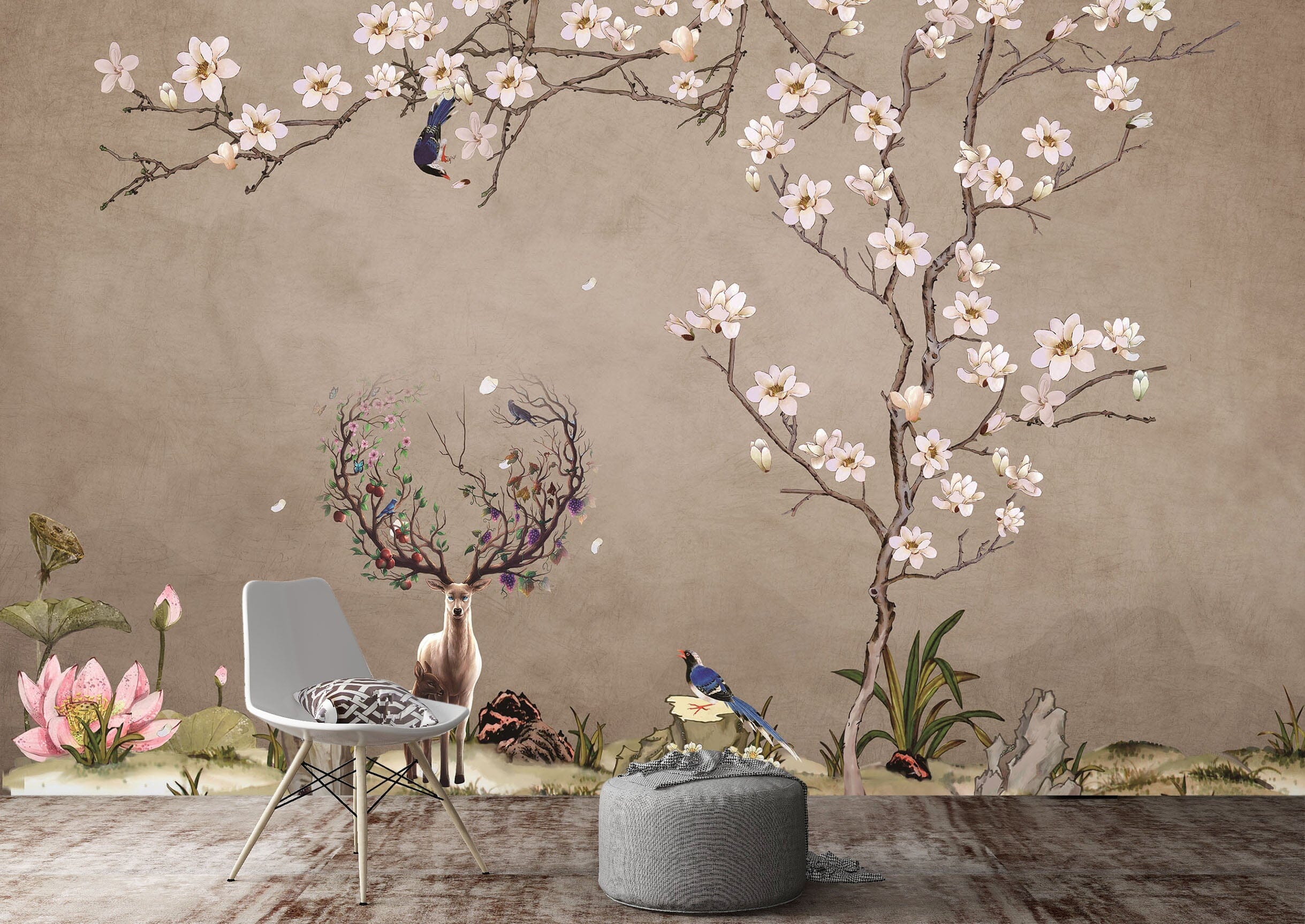 3D Flower Deer 1440 Wall Murals Wallpaper AJ Wallpaper 2 