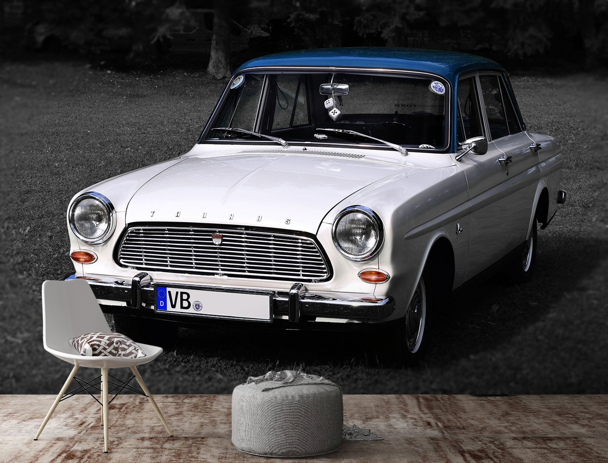 3D White Car 183 Vehicle Wall Murals