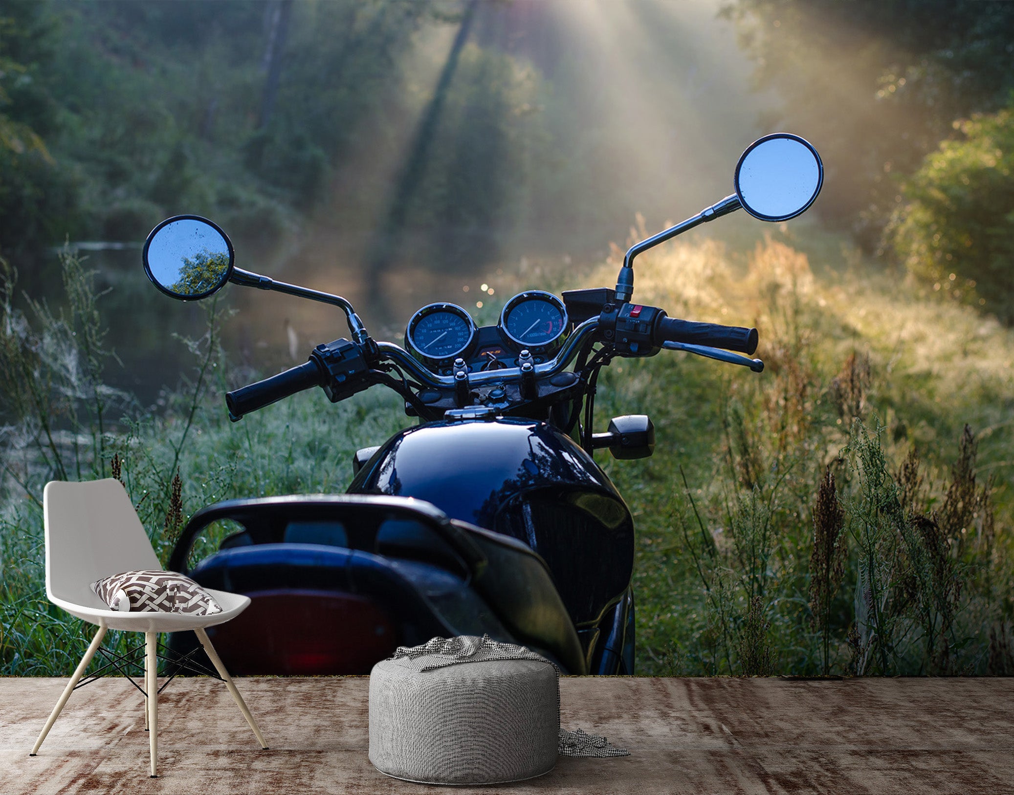 3D Motorcycle Forest 126 Vehicle Wall Murals