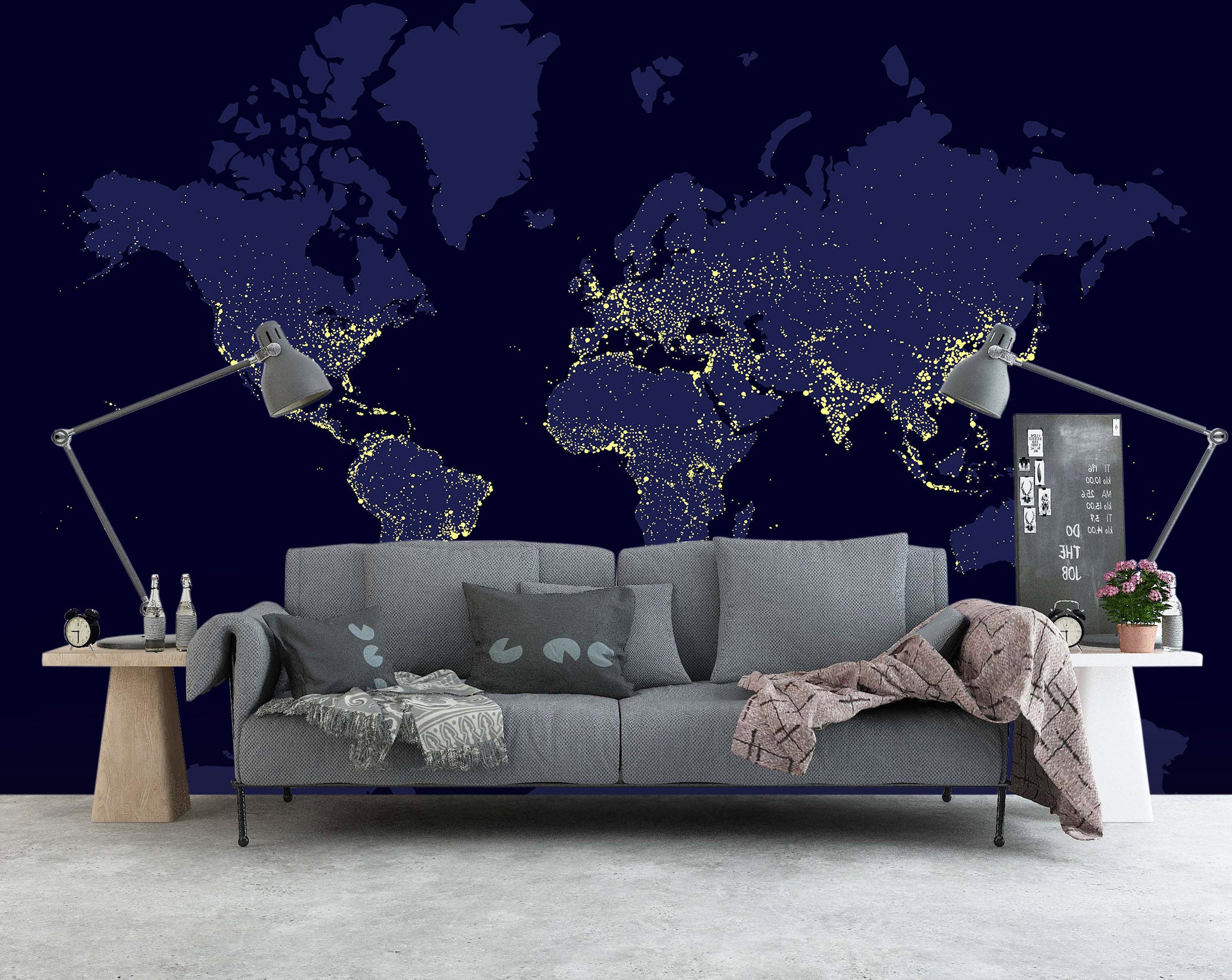 3D Black World 2063 World Map Wall Murals