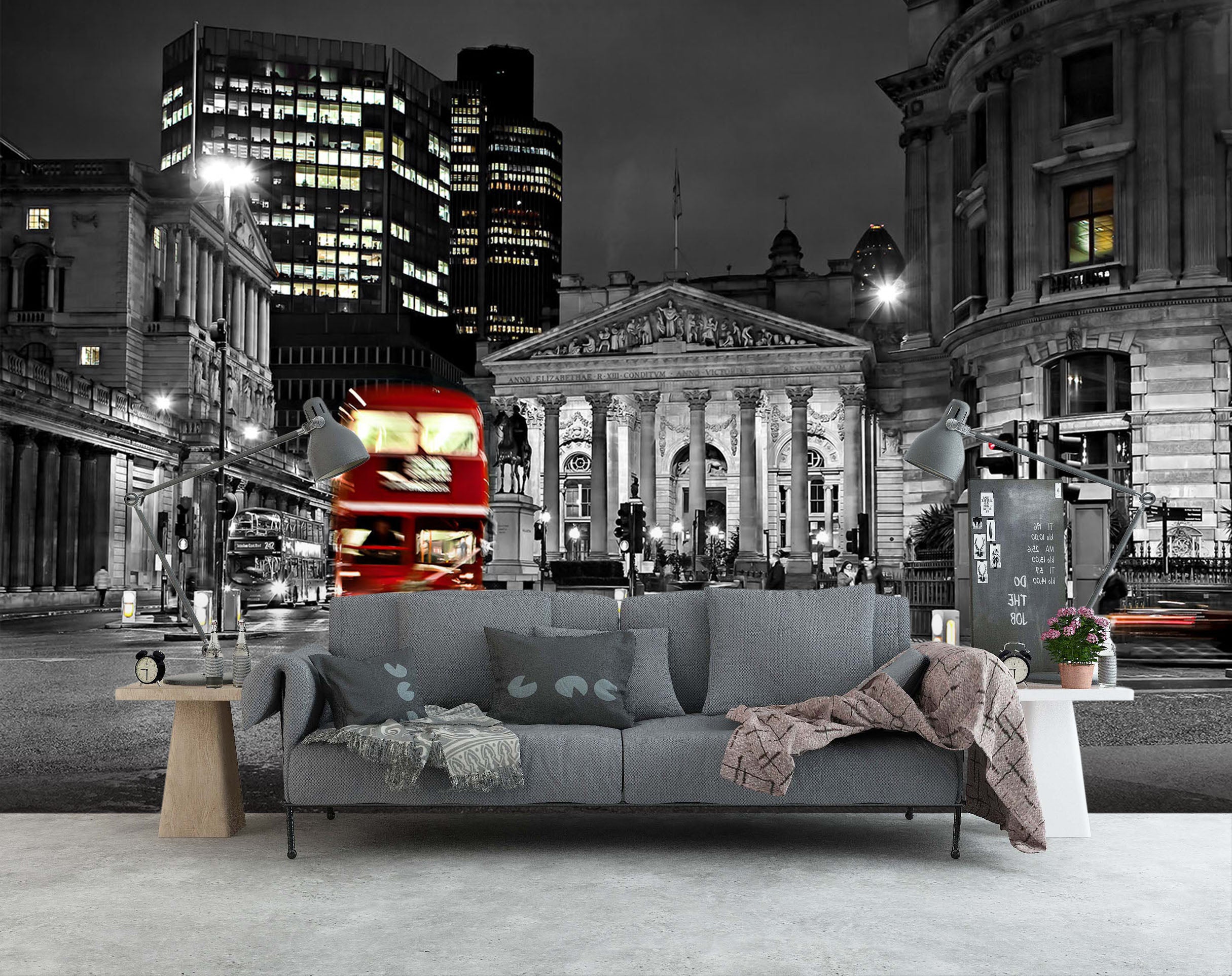 3D Night City Bus 179 Vehicle Wall Murals