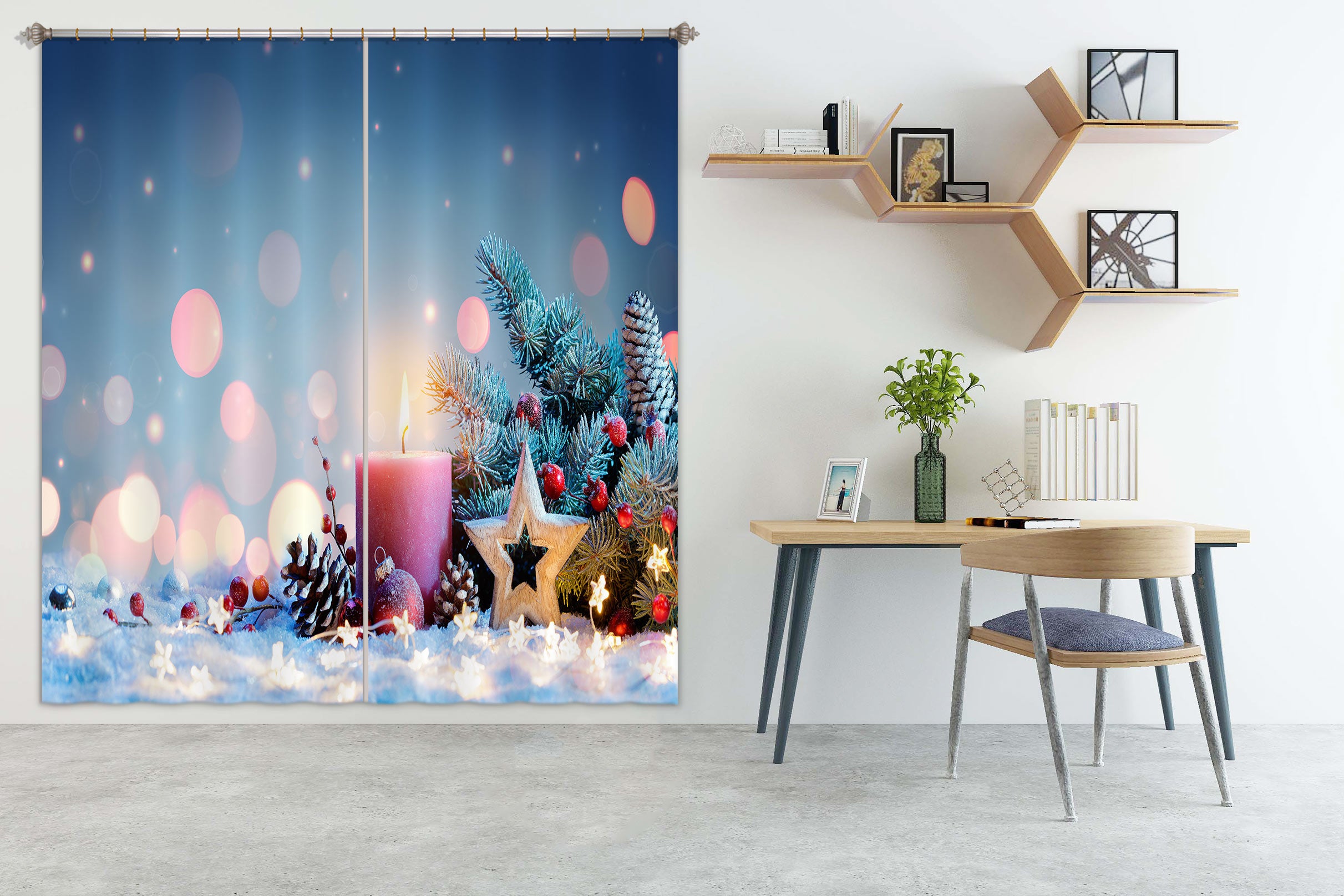 3D Candle Five-Pointed Star 52054 Christmas Curtains Drapes Xmas