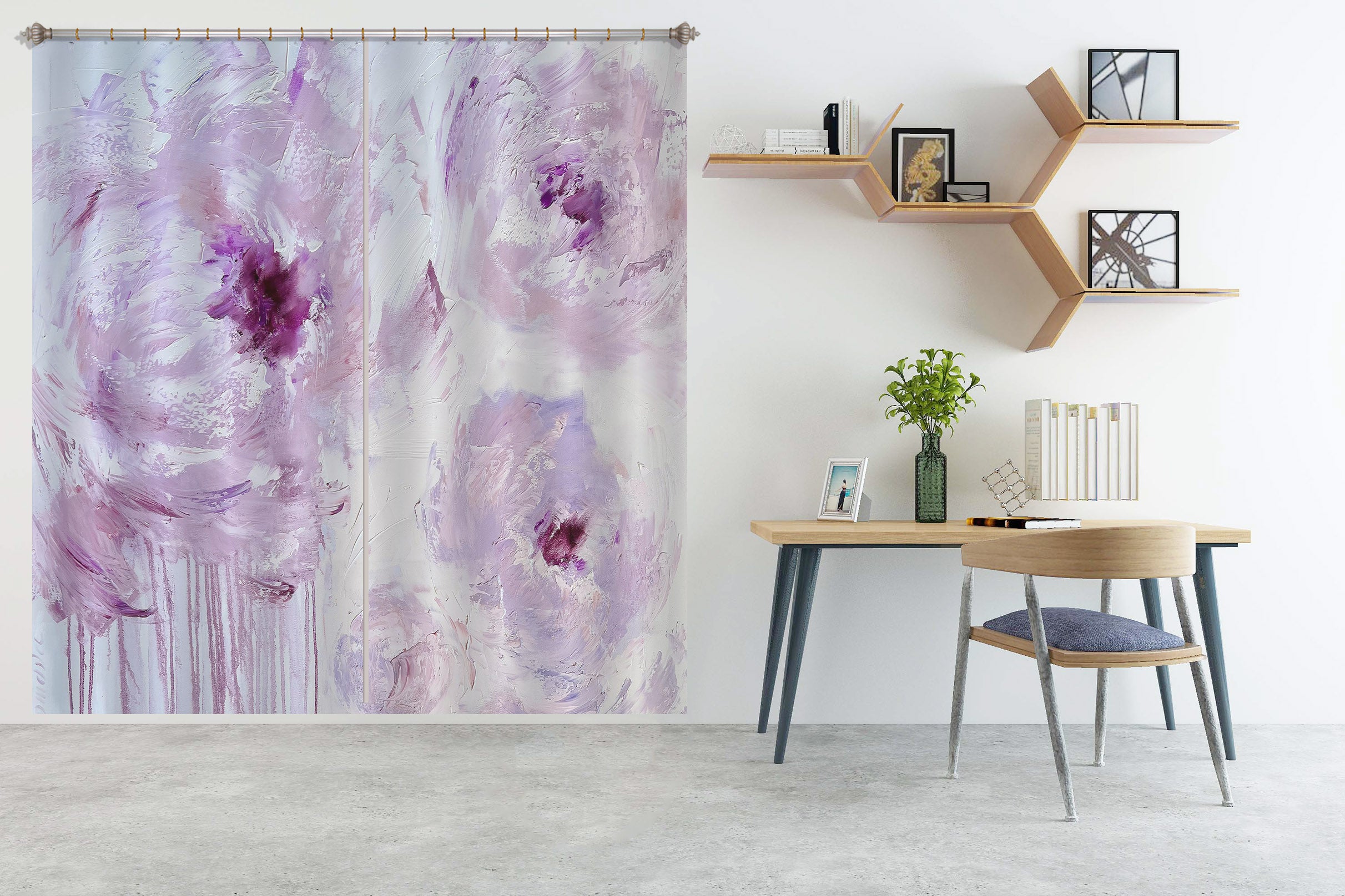 3D Pink Watercolor Flowers 3001 Skromova Marina Curtain Curtains Drapes