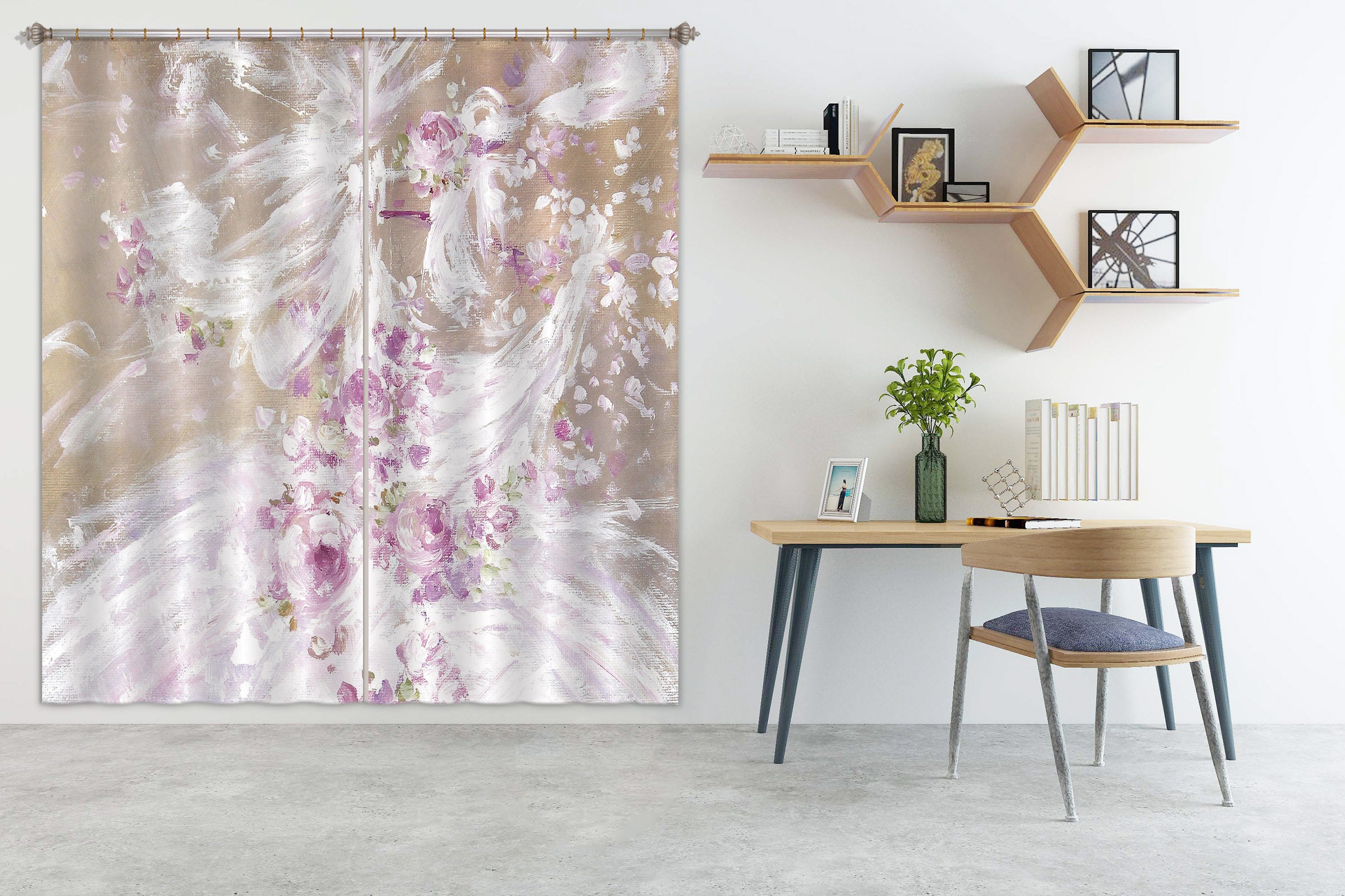 3D White Skirt Pink Petals 3089 Debi Coules Curtain Curtains Drapes