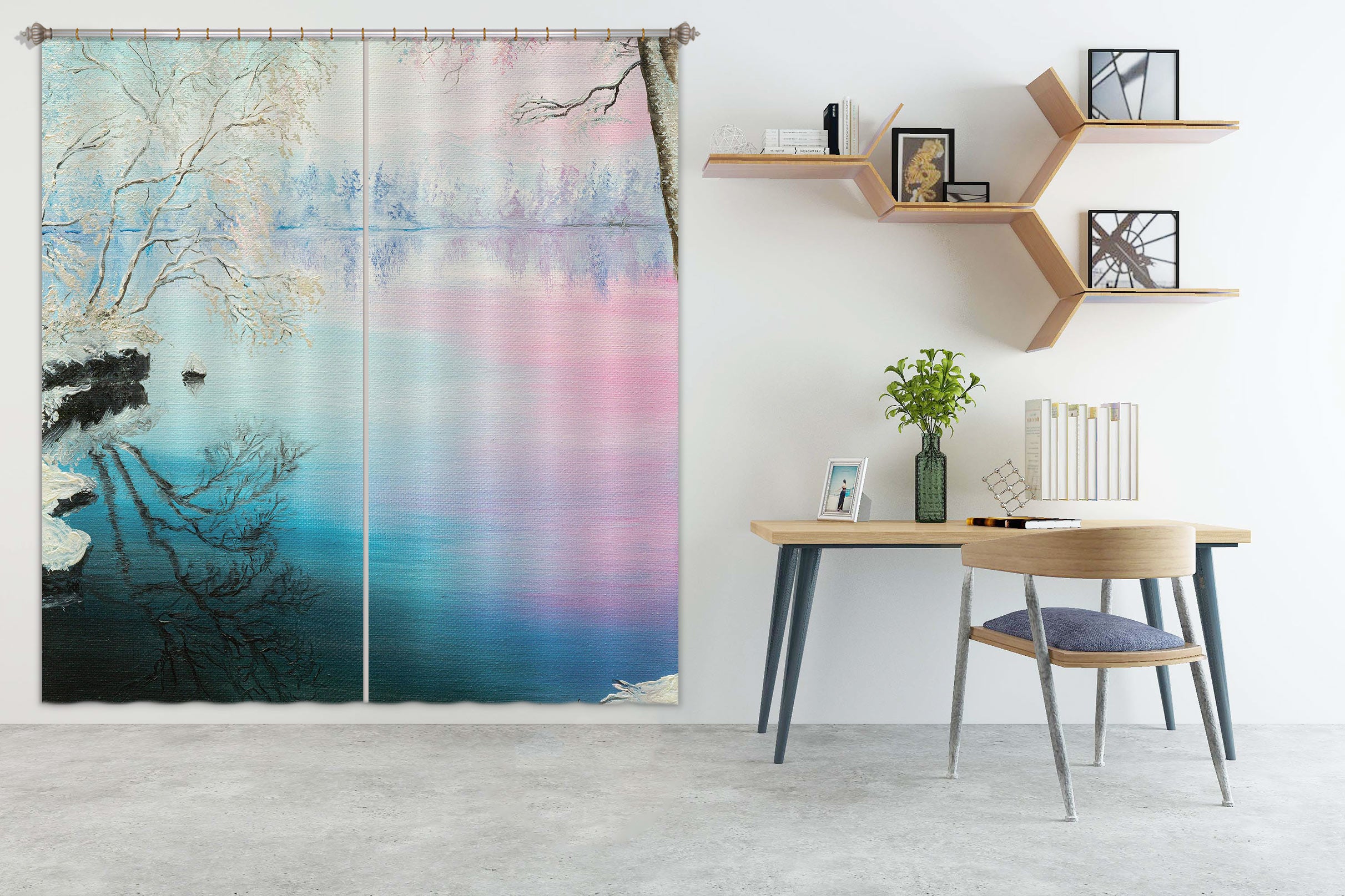 3D Snow Tree Ice Lake 1730 Marina Zotova Curtain Curtains Drapes