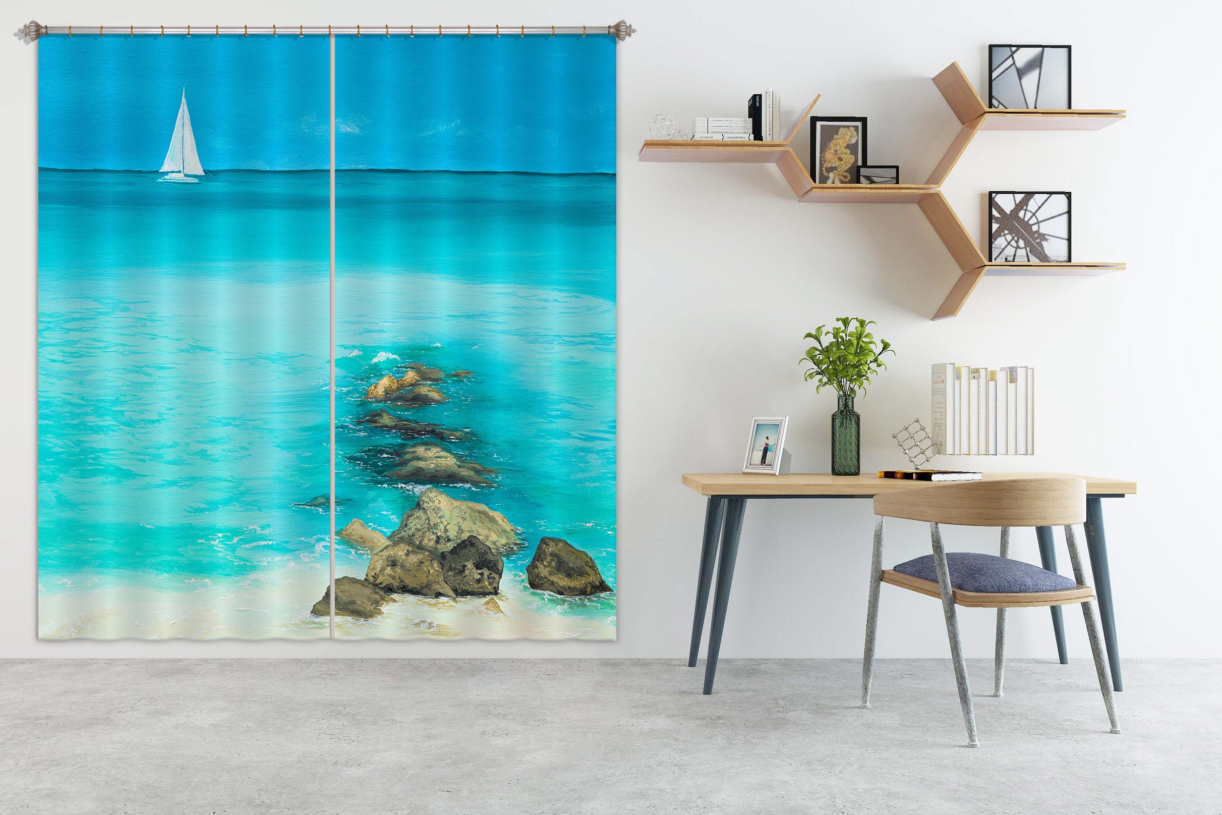 3D Blue Sea 1706 Marina Zotova Curtain Curtains Drapes