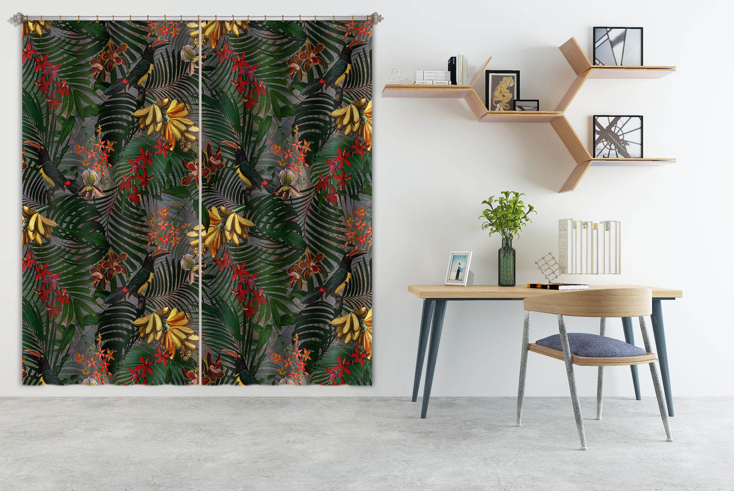 3D Golden Flowers 159 Uta Naumann Curtain Curtains Drapes