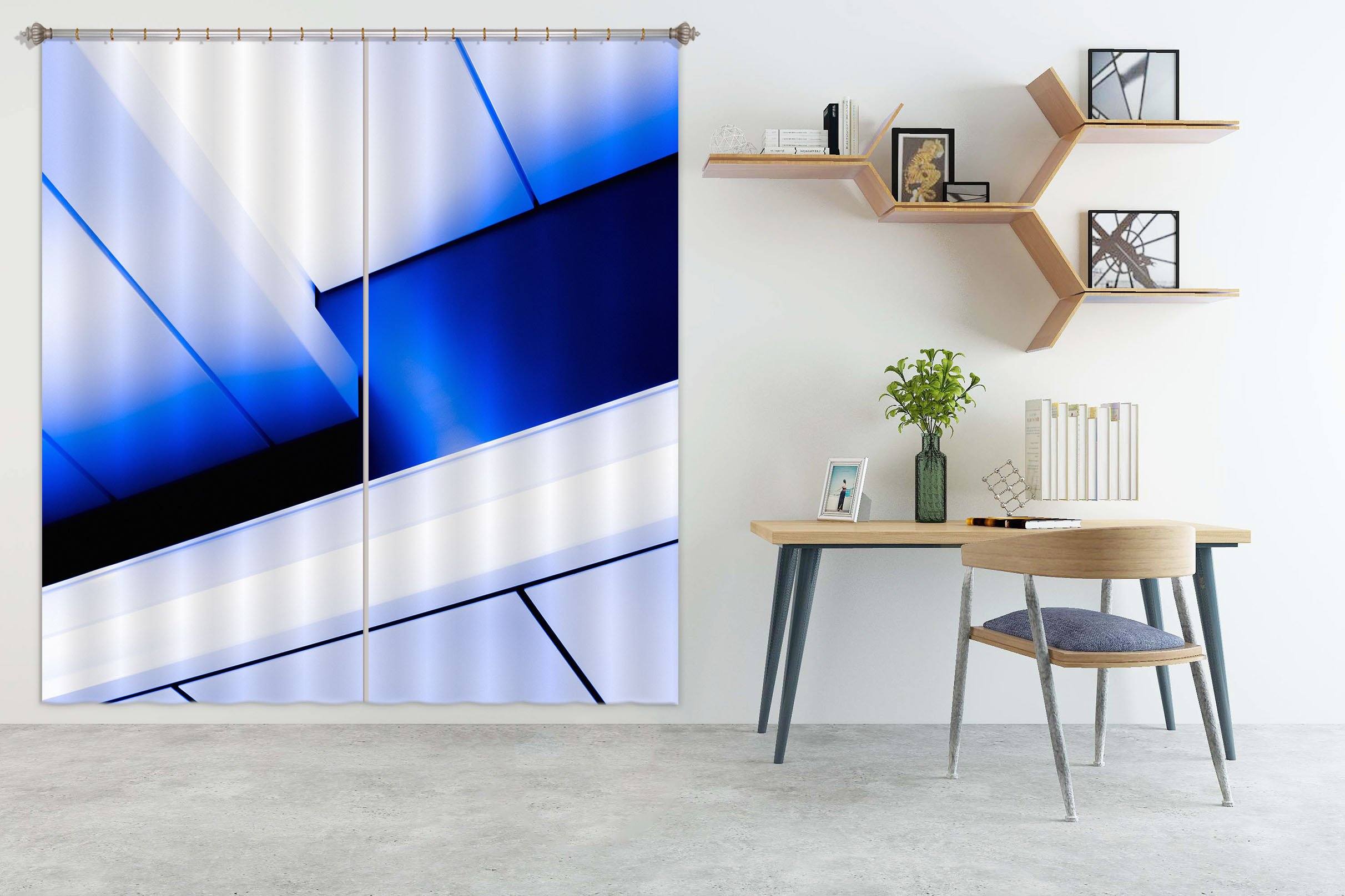 3D Blue Minimalism 057 Noirblanc777 Curtain Curtains Drapes Curtains AJ Creativity Home 