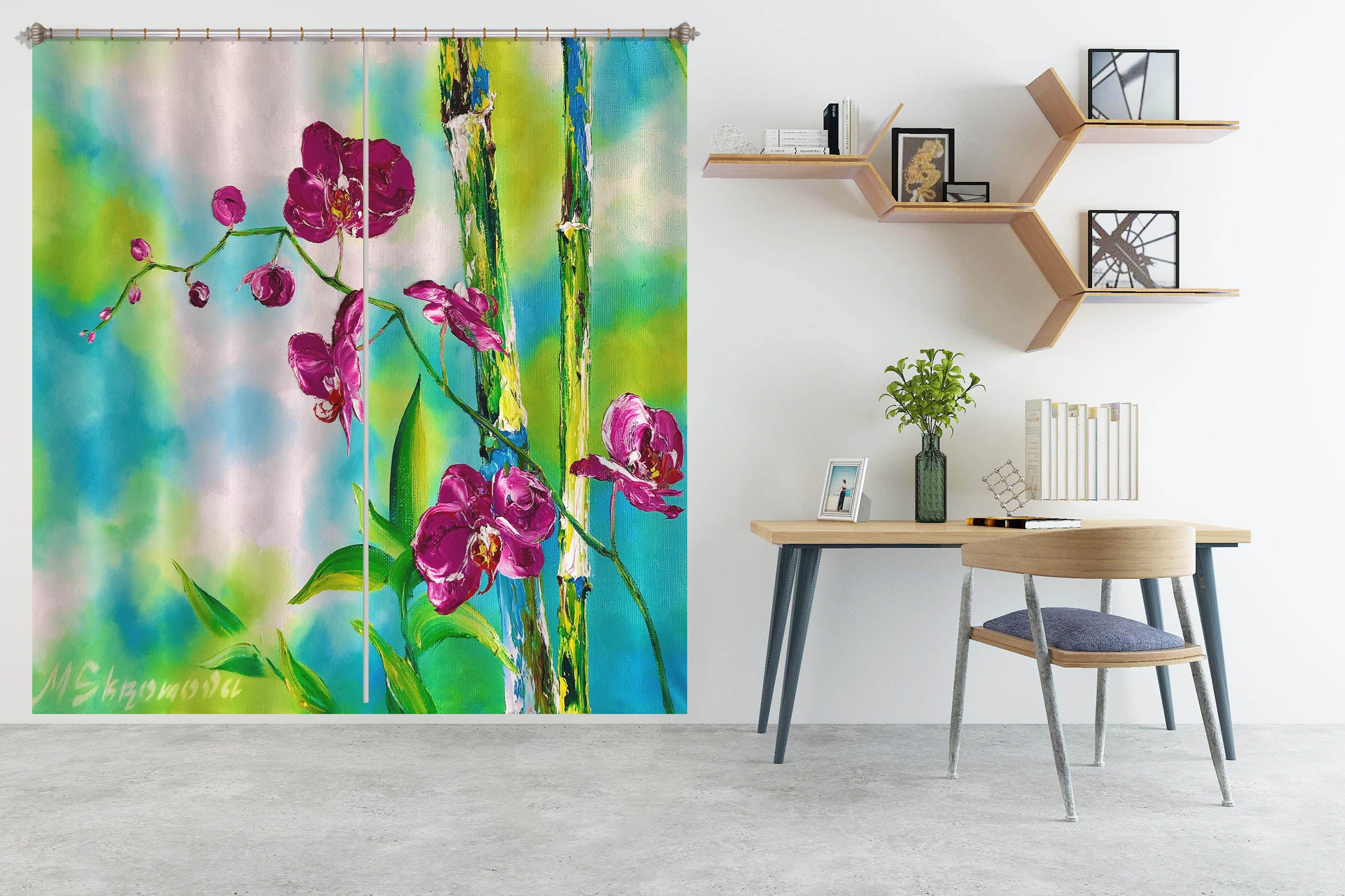 3D Bamboo Flower 2385 Skromova Marina Curtain Curtains Drapes