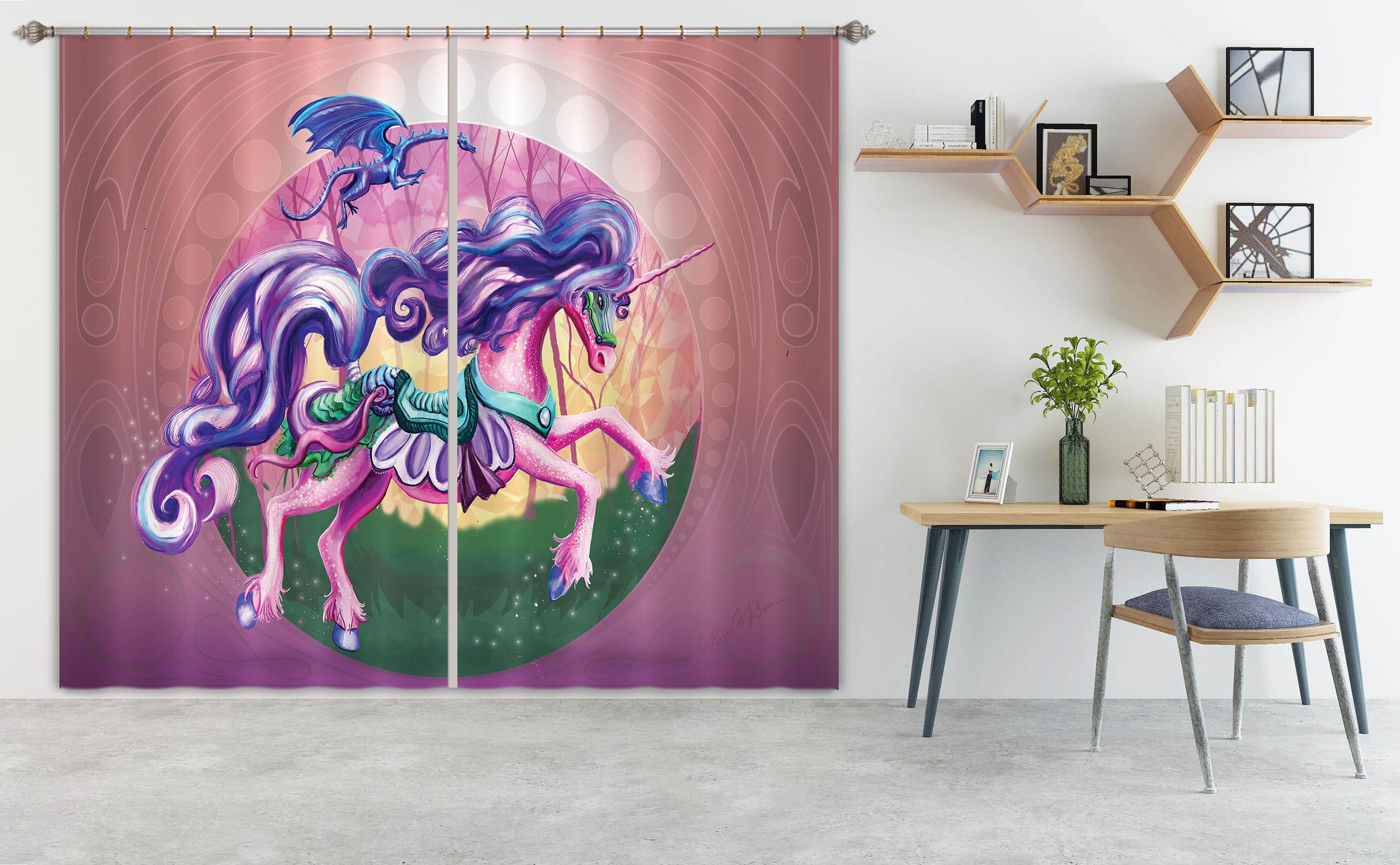 3D Unicorn 121 Rose Catherine Khan Curtain Curtains Drapes Curtains AJ Creativity Home 