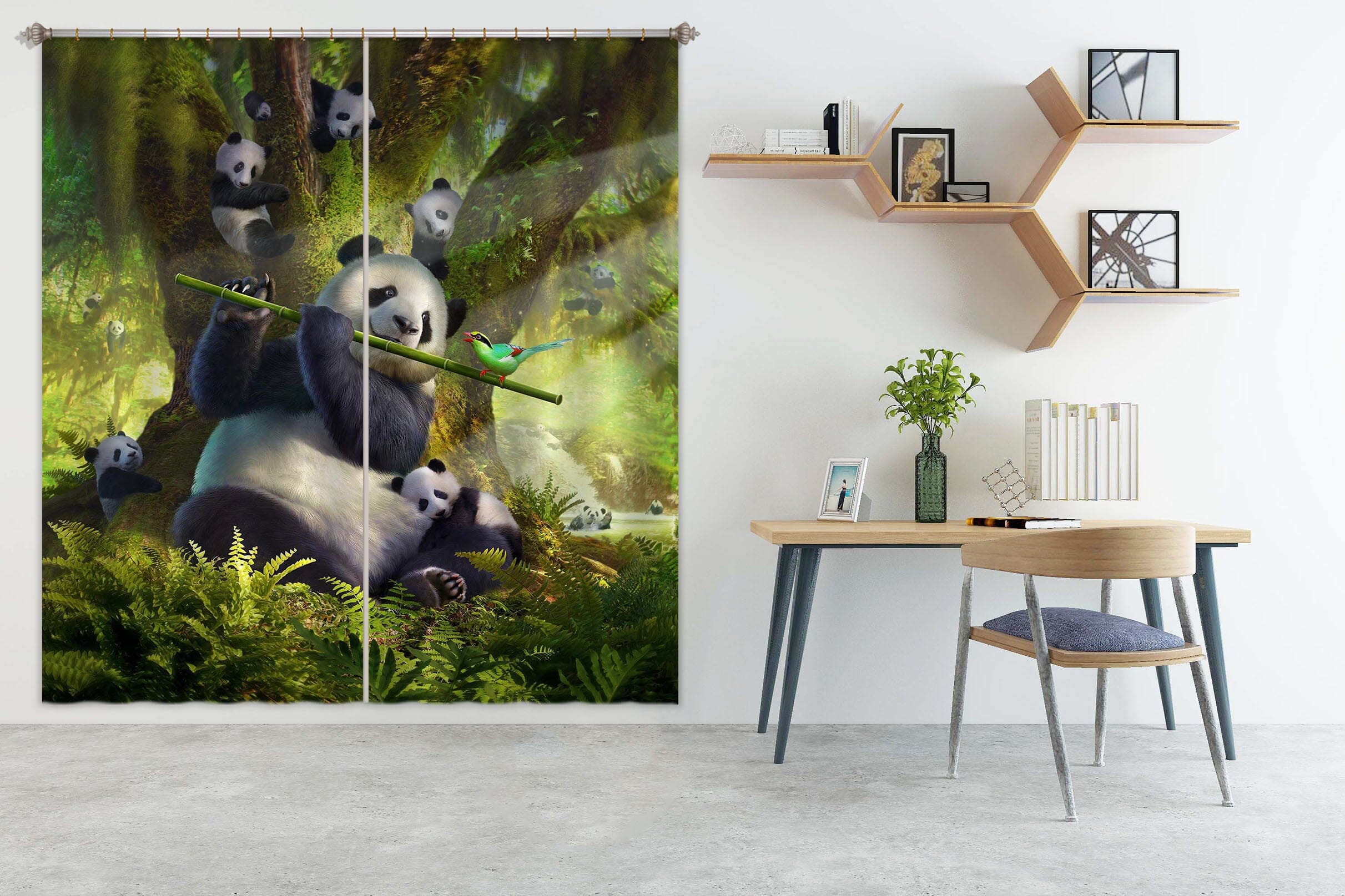 3D Panda Bear 045 Jerry LoFaro Curtain Curtains Drapes Curtains AJ Creativity Home 