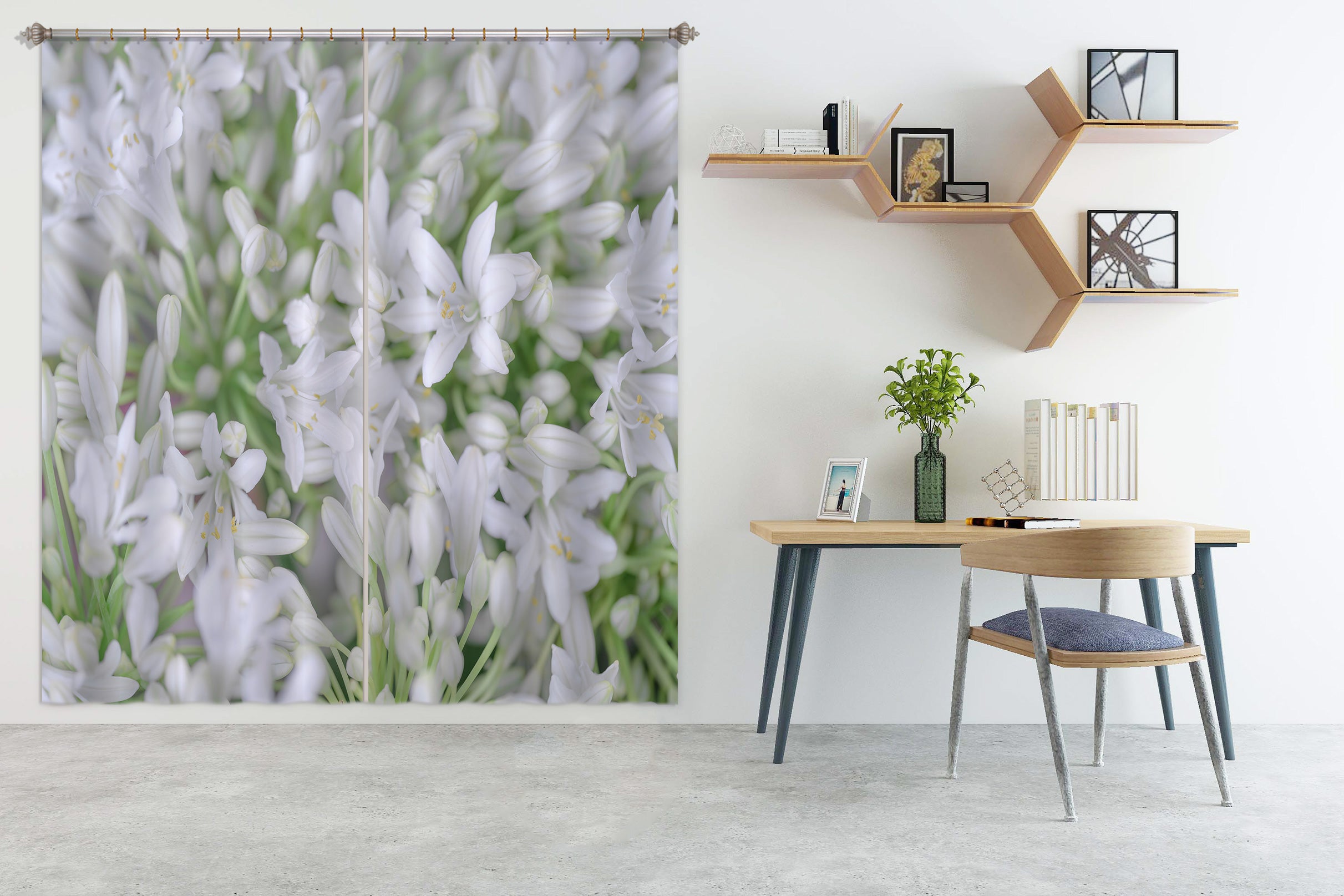 3D White Flower 6568 Assaf Frank Curtain Curtains Drapes