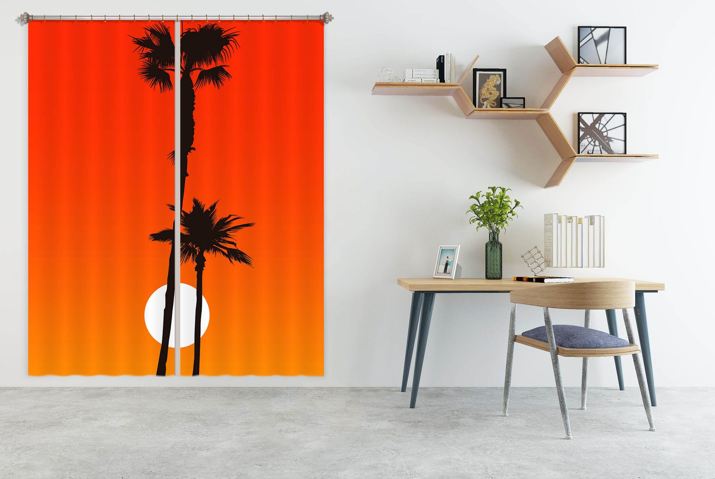 3D Red Sun Tree 1095 Boris Draschoff Curtain Curtains Drapes Curtains AJ Creativity Home 