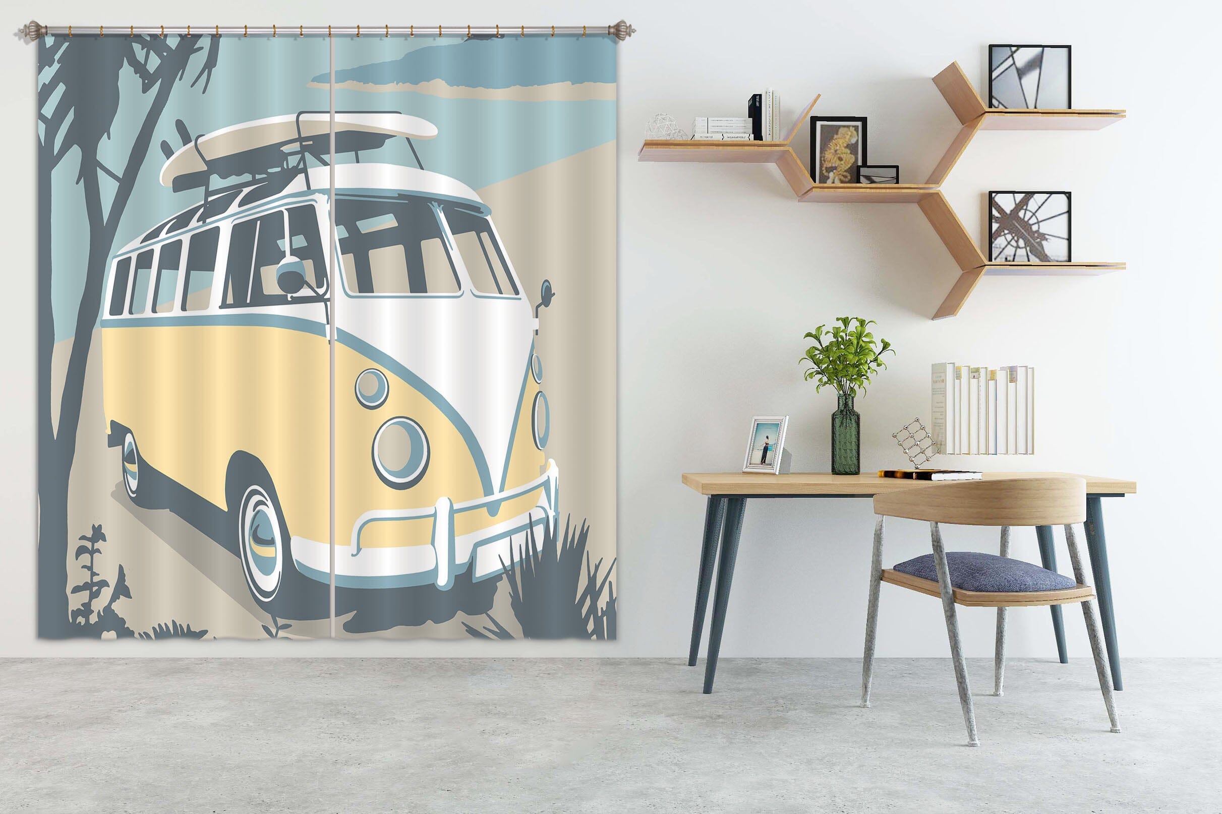 3D Newquay Camper 047 Steve Read Curtain Curtains Drapes Curtains AJ Creativity Home 