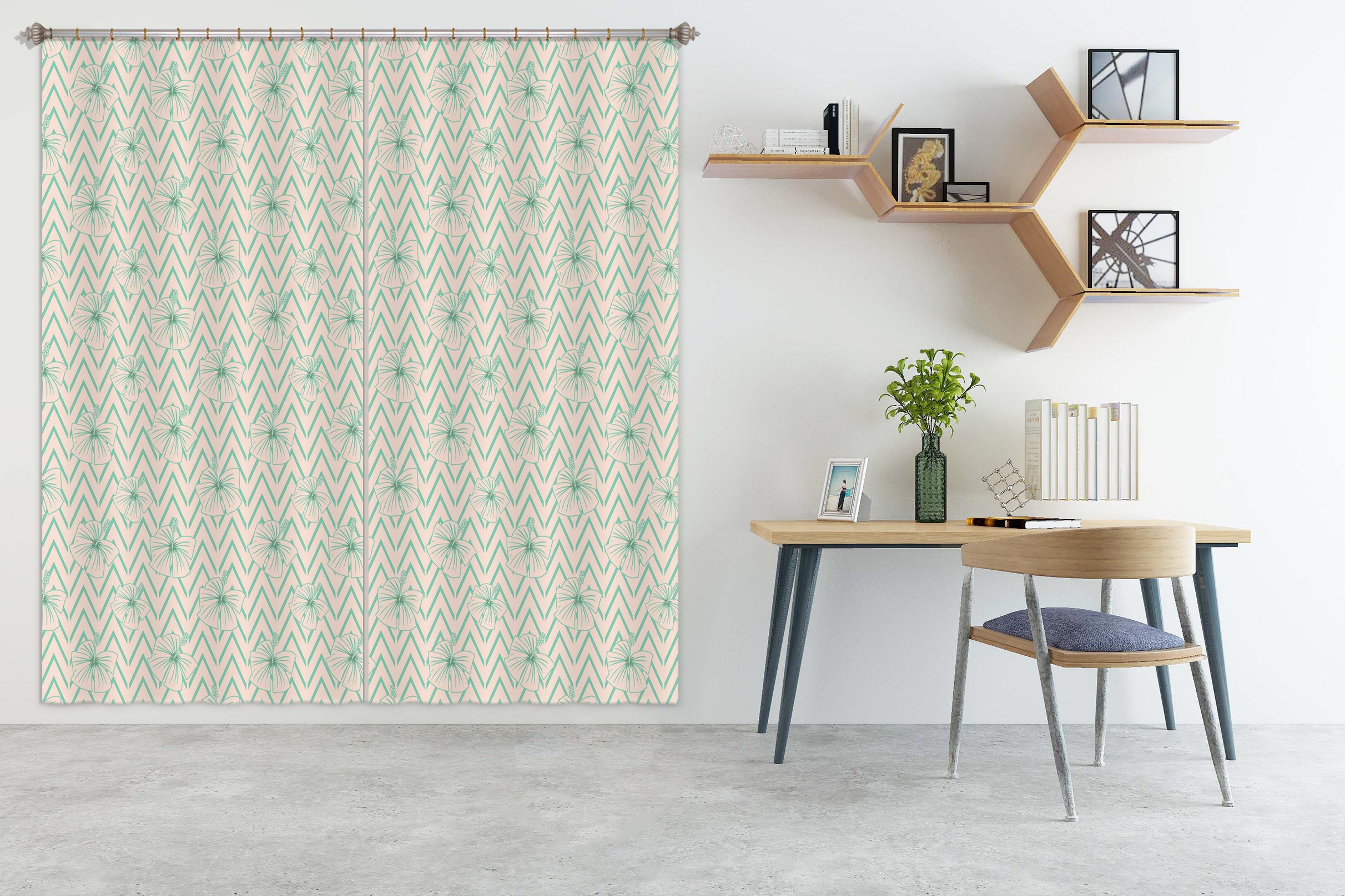 3D Green Line Flower Pattern 98110 Kasumi Loffler Curtain Curtains Drapes