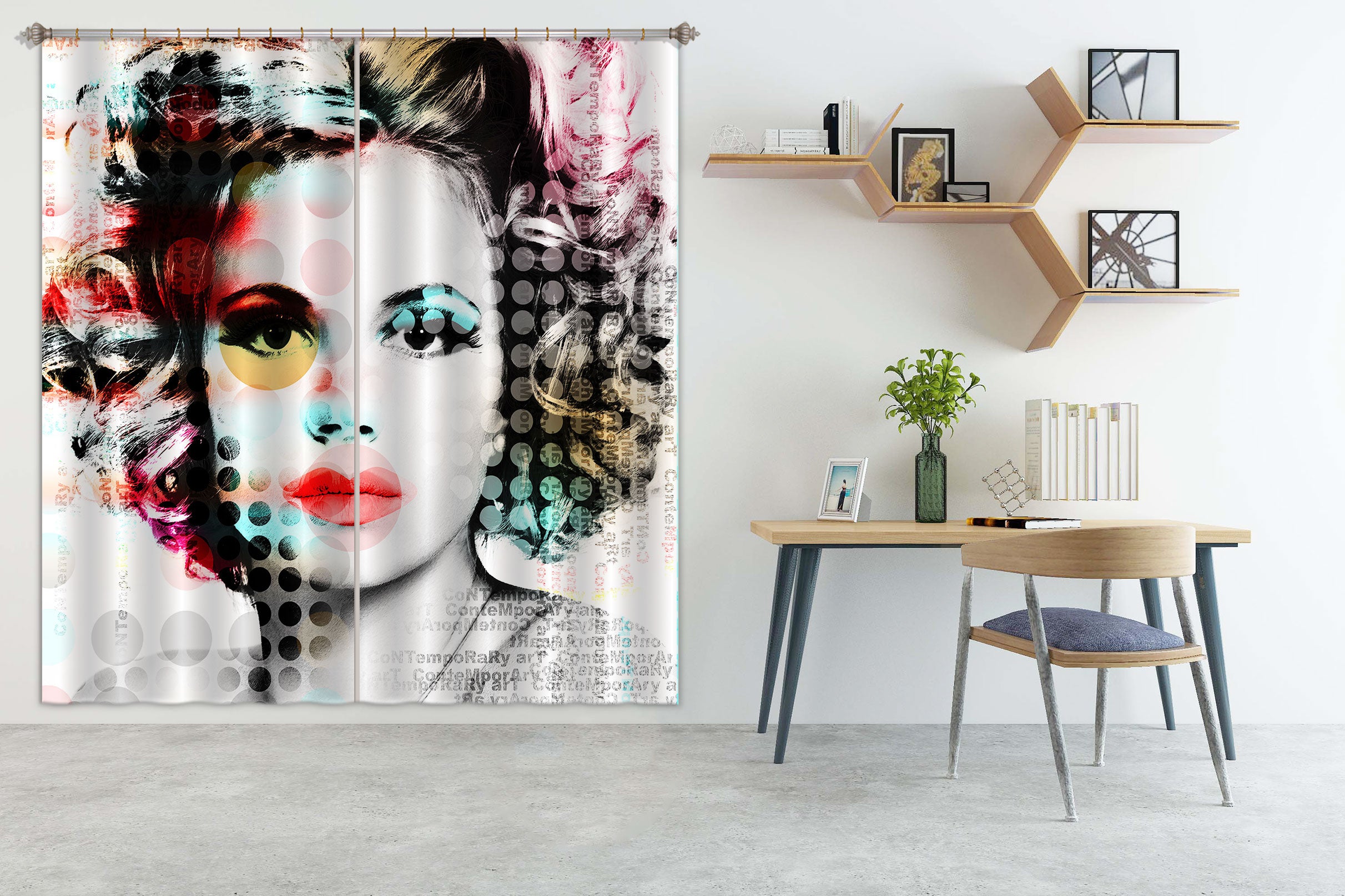 3D Star Red Lips 048 Curtains Drapes