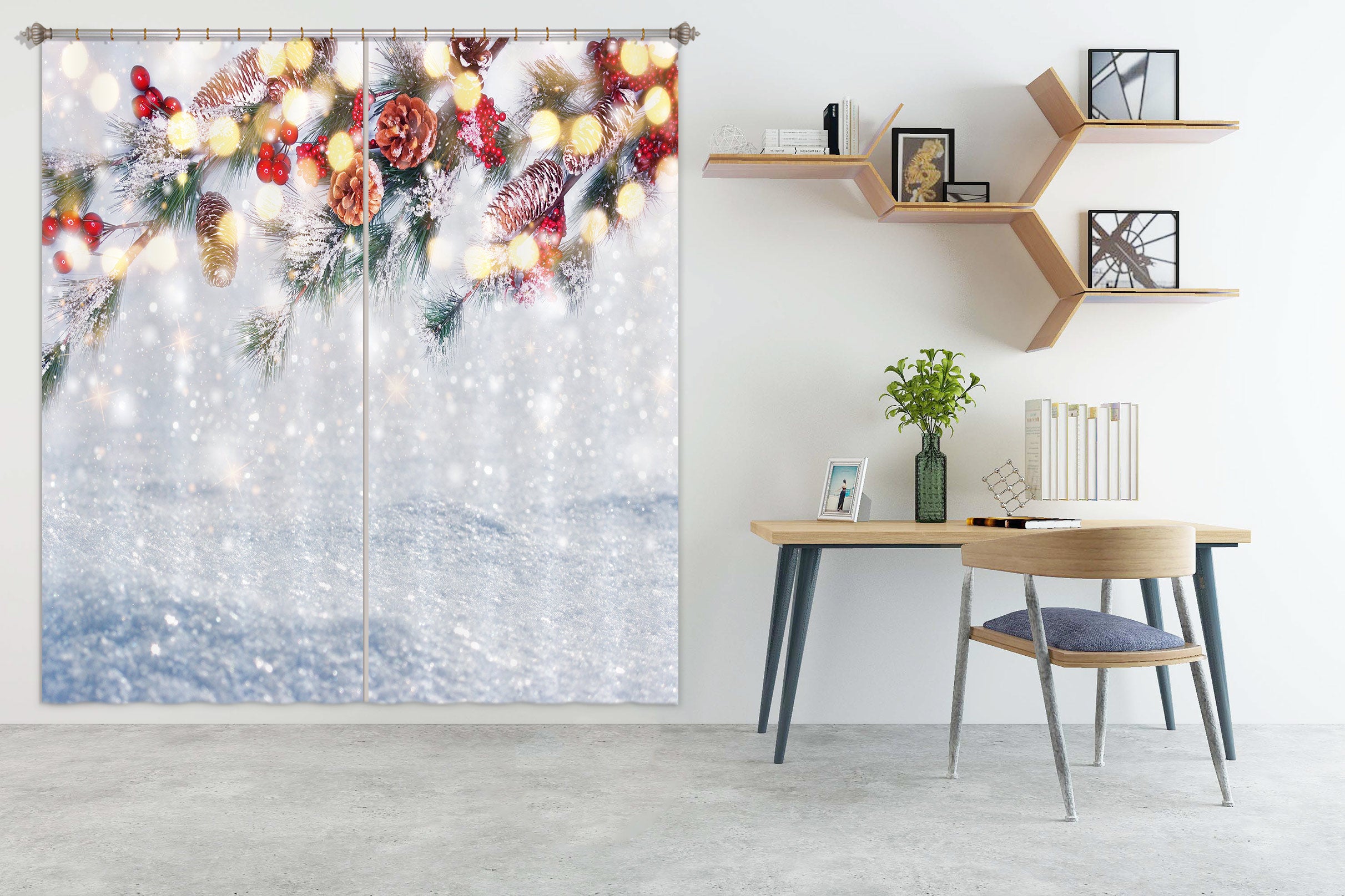 3D Snow Branches 52100 Christmas Curtains Drapes Xmas