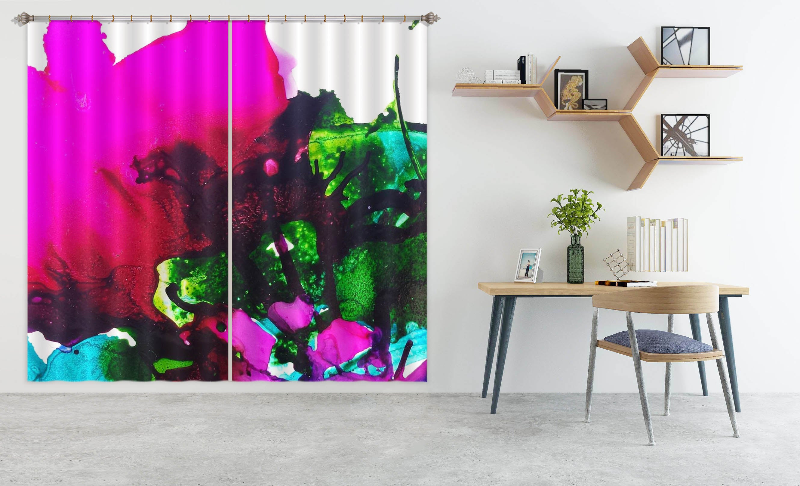 3D Red Green Pigment 19172 Shandra Smith Curtain Curtains Drapes