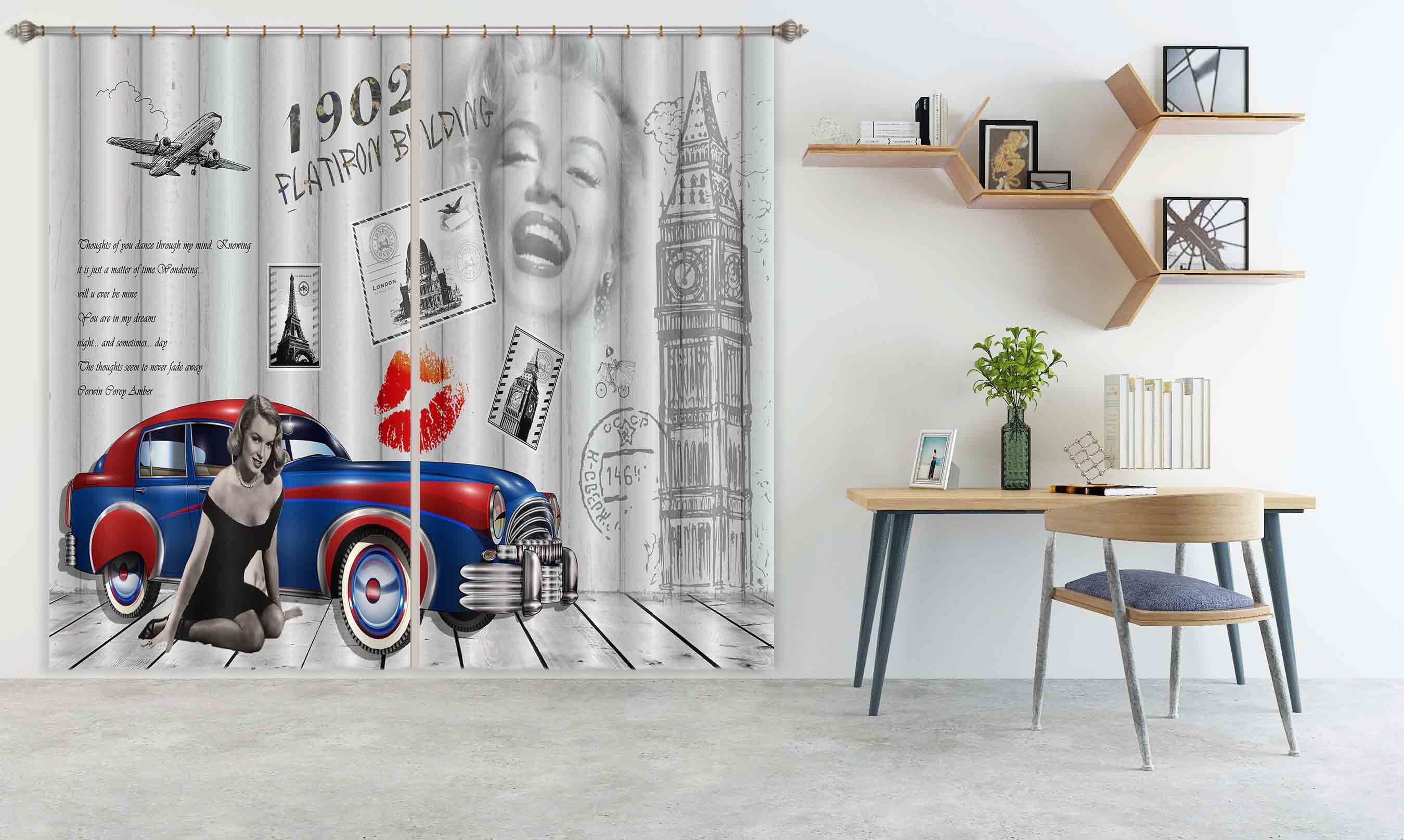 3D Blue Car 805 Curtains Drapes Wallpaper AJ Wallpaper 