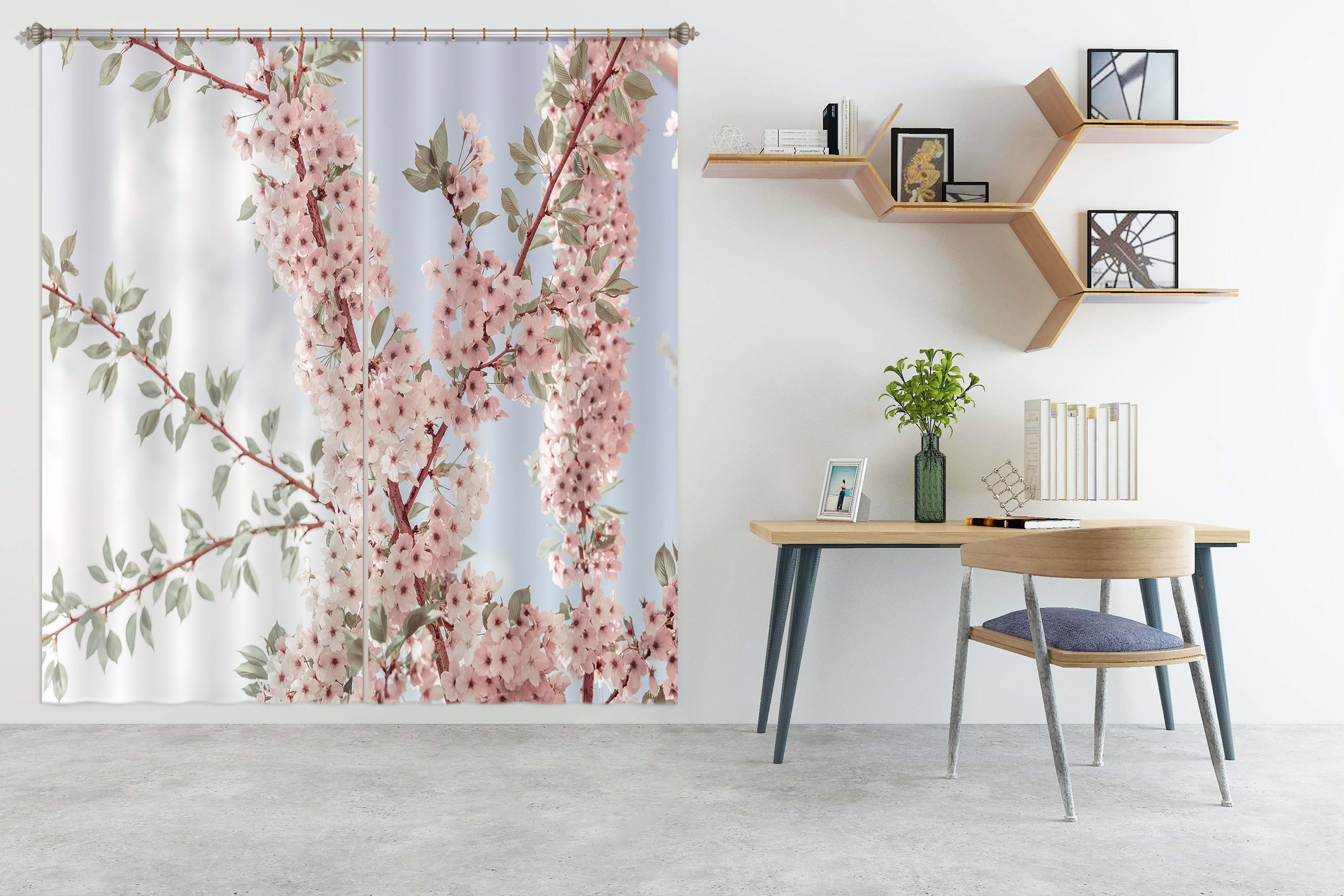 3D Pink Flower Branch 6540 Assaf Frank Curtain Curtains Drapes