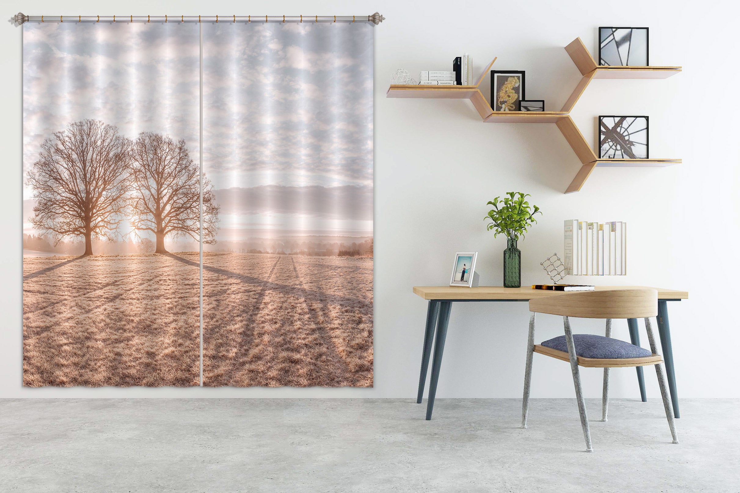 3D Sunset Tree Shadow 083 Assaf Frank Curtain Curtains Drapes