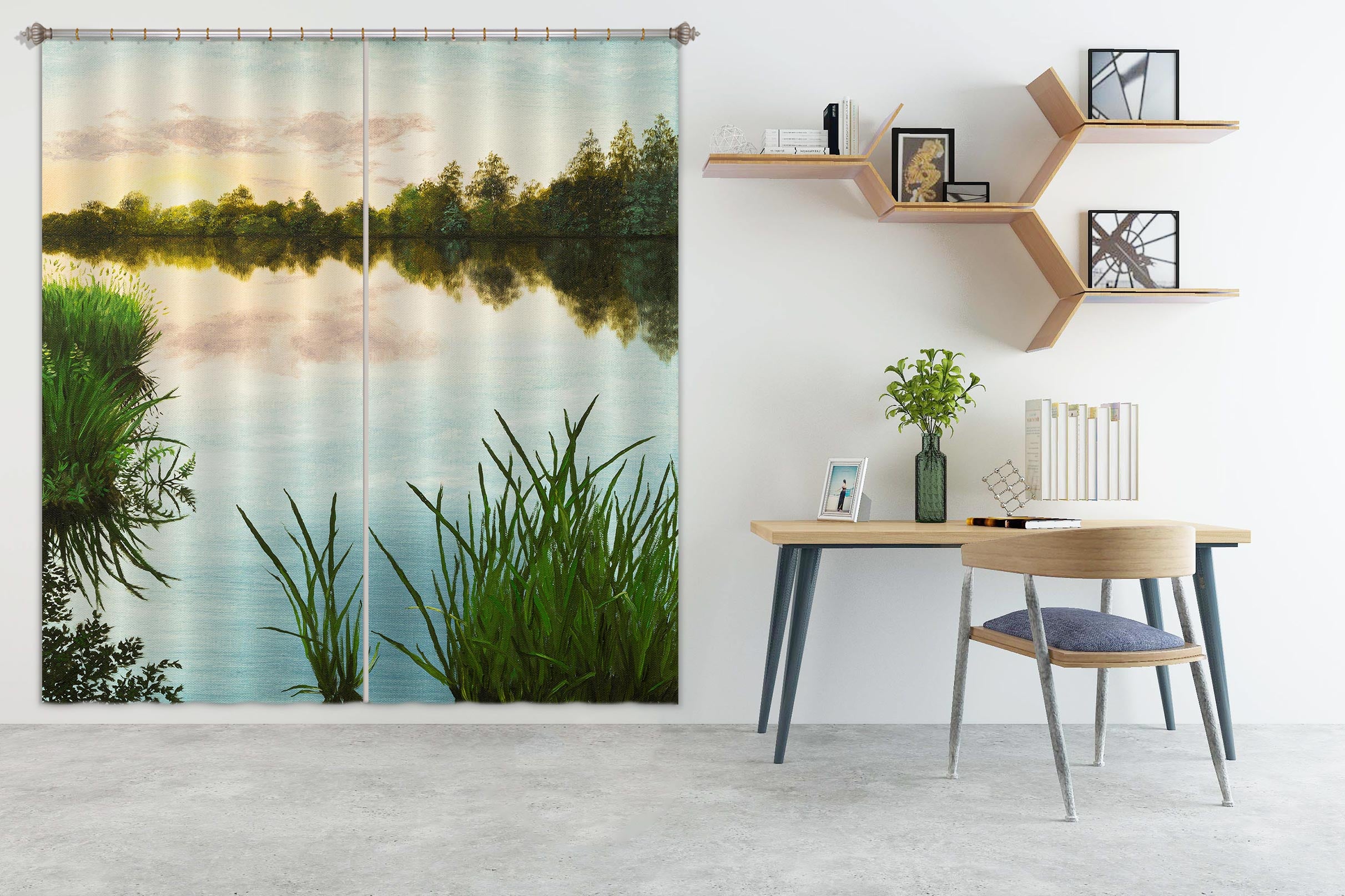 3D Grass Lakeside 1724 Marina Zotova Curtain Curtains Drapes