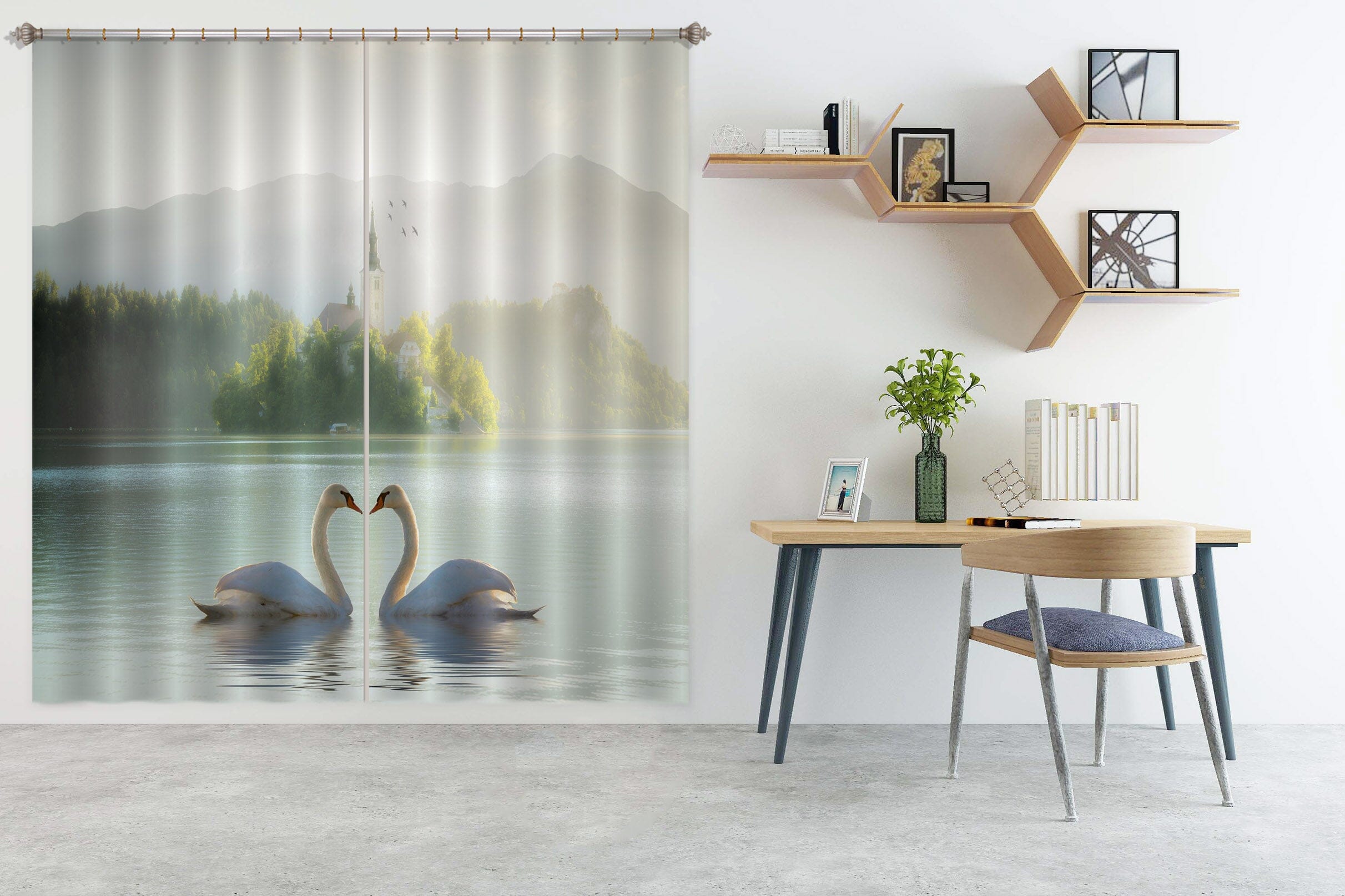 3D Swan Lake 065 Marco Carmassi Curtain Curtains Drapes Curtains AJ Creativity Home 