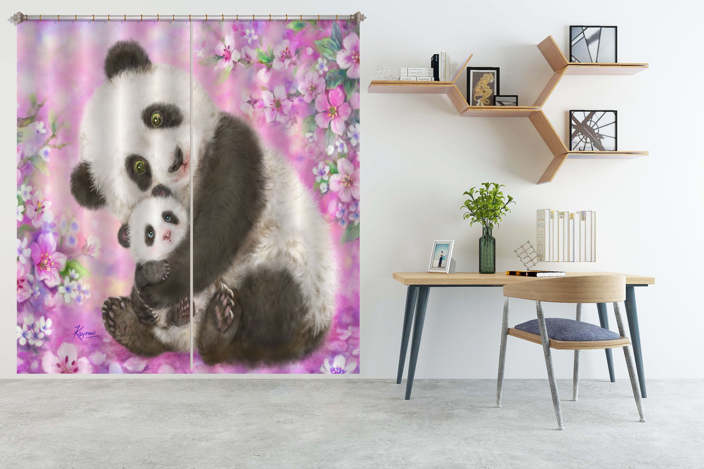 3D Pink Flower Panda 9044 Kayomi Harai Curtain Curtains Drapes