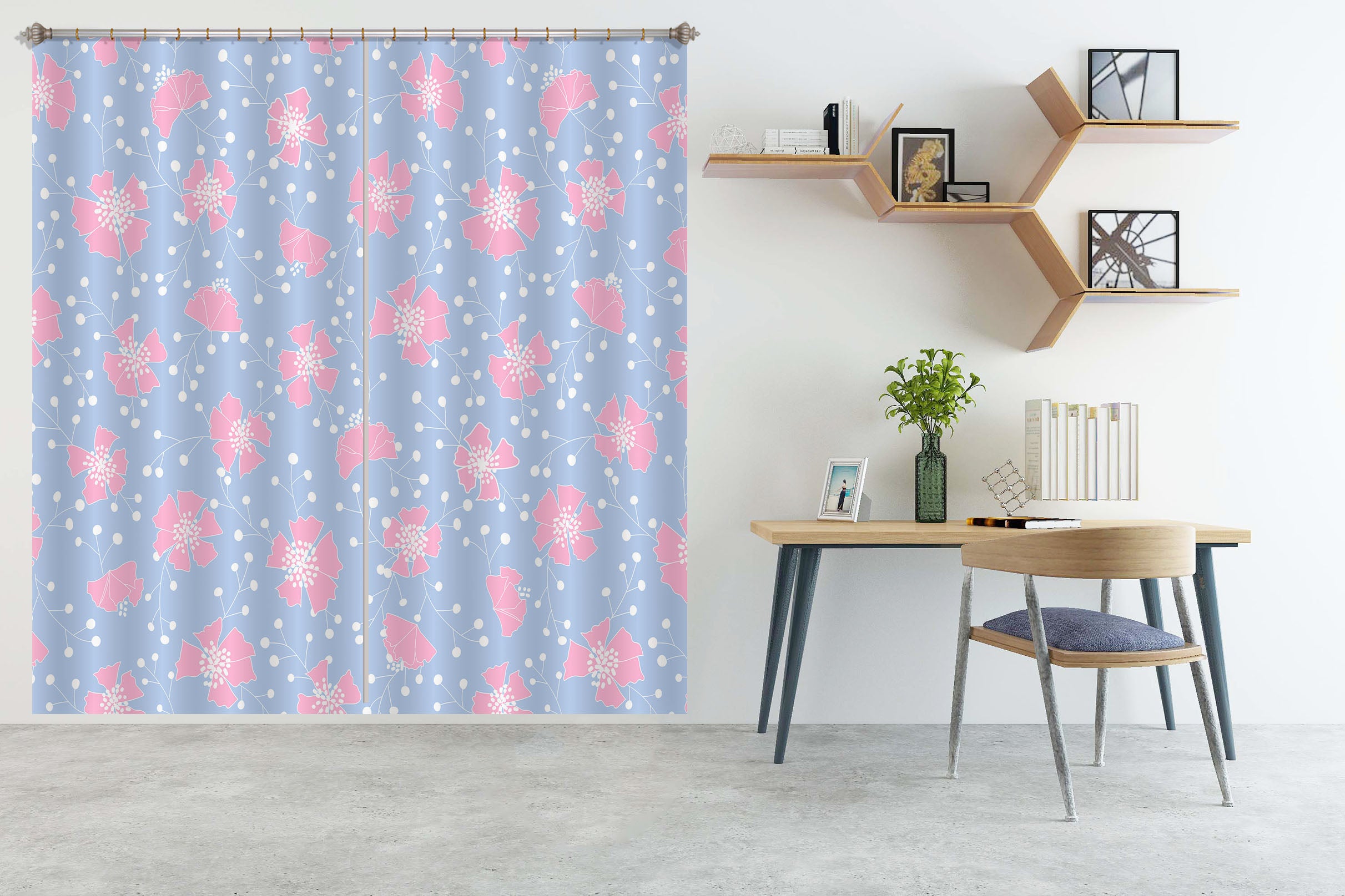 3D Pink Flowers Pattern 11181 Kashmira Jayaprakash Curtain Curtains Drapes