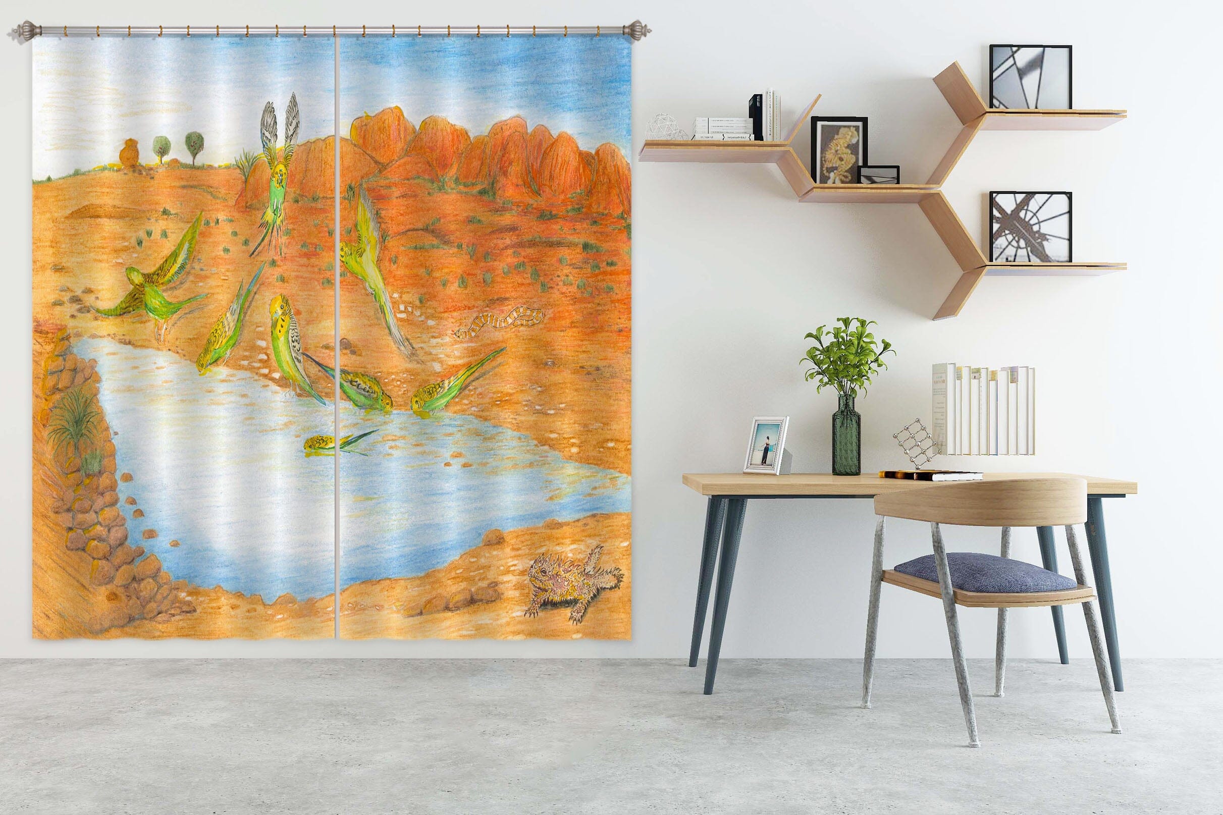 3D Yellow Desert 043 Michael Sewell Curtain Curtains Drapes Curtains AJ Creativity Home 